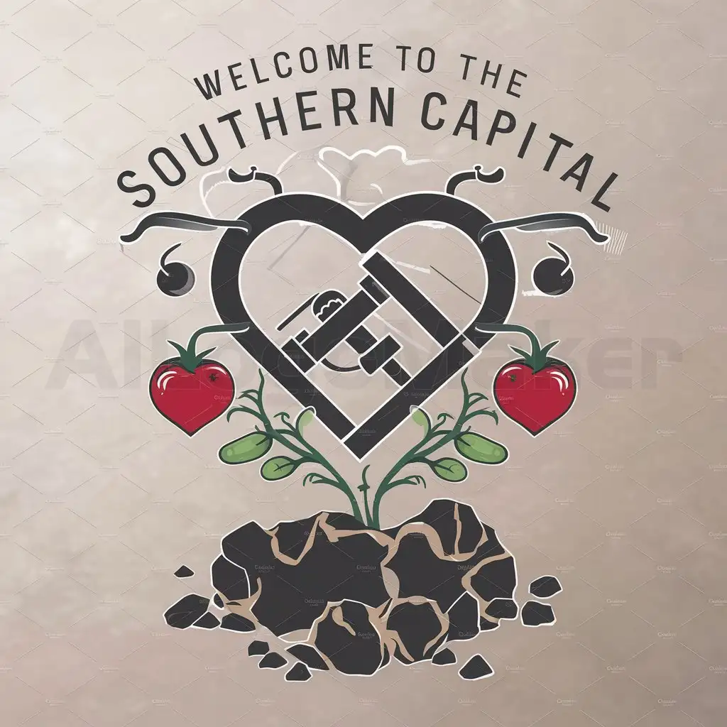 a logo design,with the text "welcome to the southern capital", main symbol:technoNicole heart tomatoes cucumbers grow from coal
,Moderate,be used in Technology industry,clear background