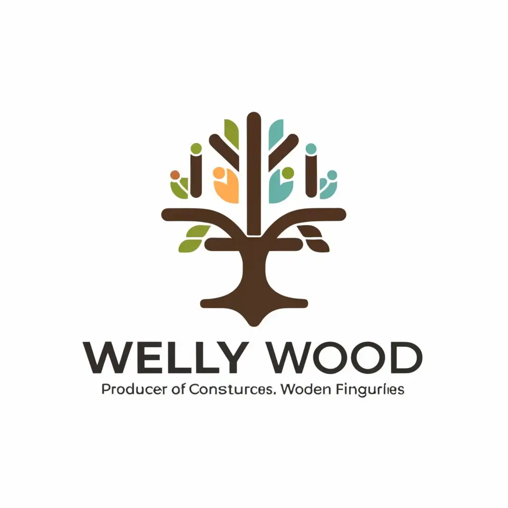 a logo design,with the text "Welly Wood , producer of puzzles, constructors, wooden figurines.", main symbol:tree,Moderate,be used in Others industry,clear background
