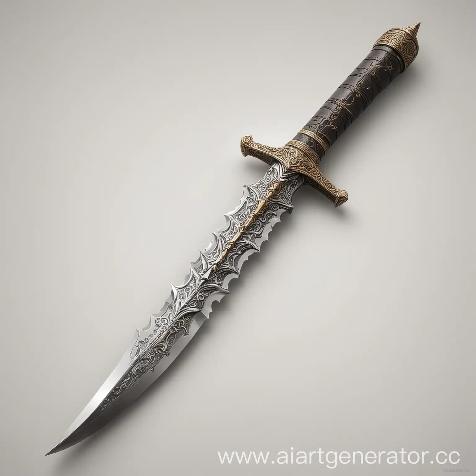 Realistic-Dagger-with-Serrated-Blade-on-White-Background