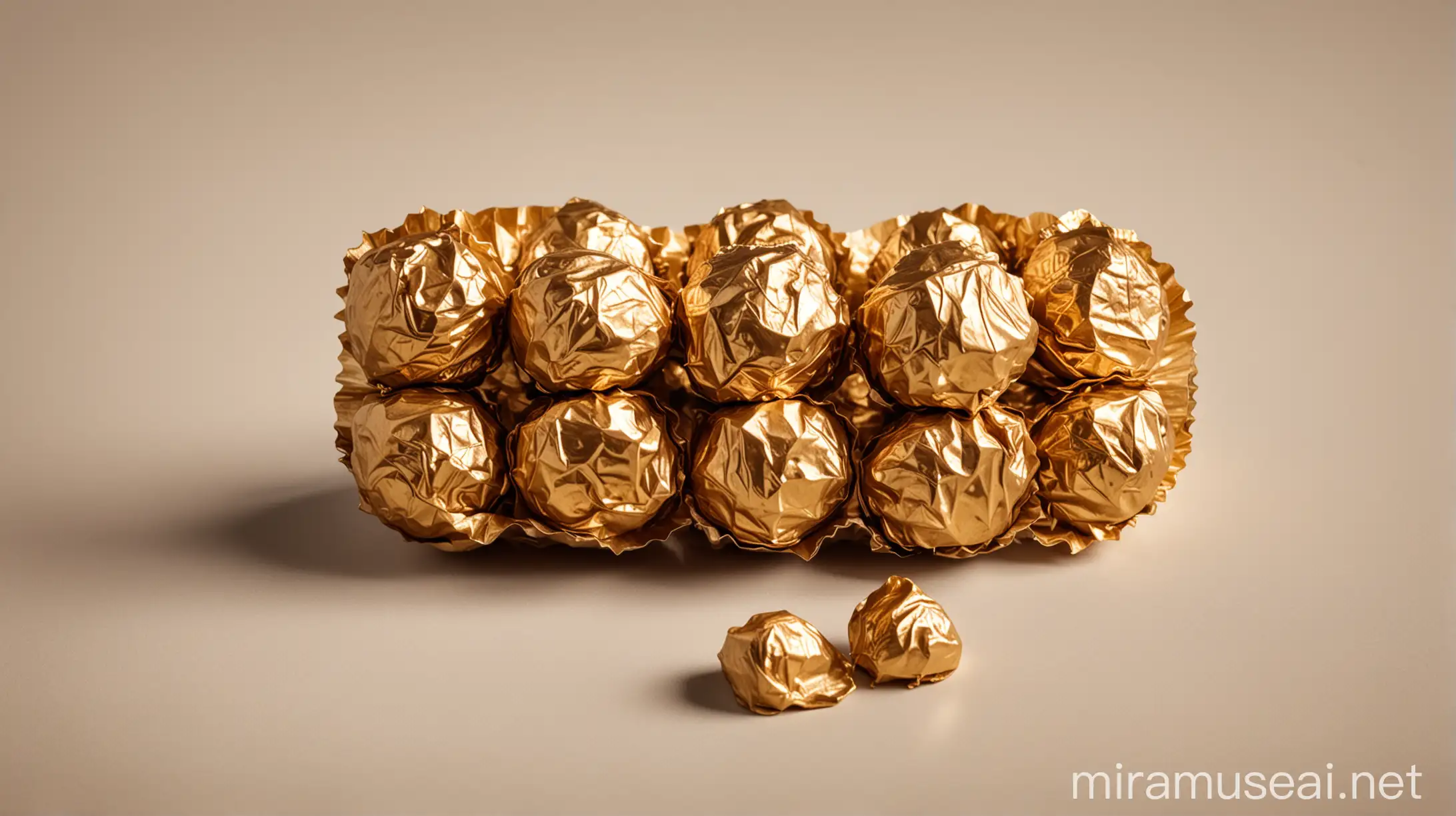 realistic photo of an unwrapped ferrero rocher chocolate, close up, natural lighting, light neutral  background