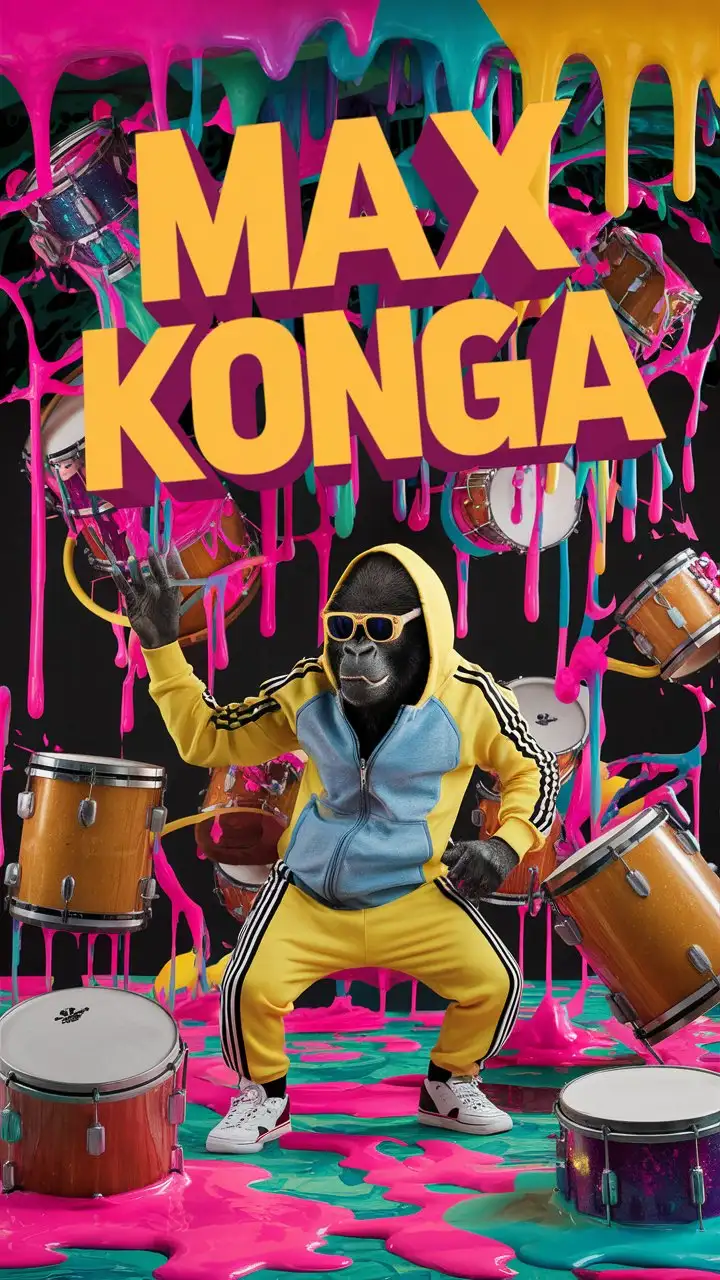 MAX KONGA Gorilla Drummer in Bold Mad Max Style with Neon Slime