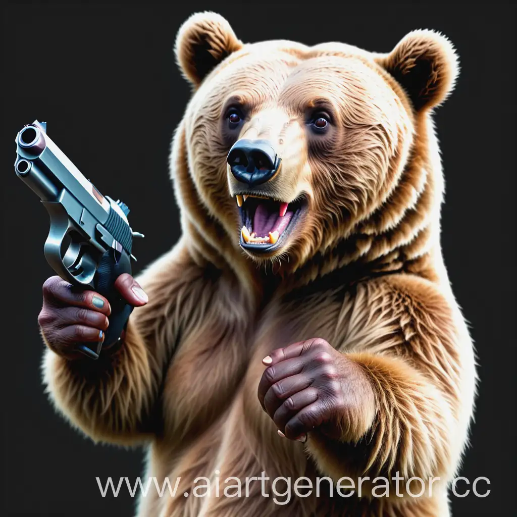 сгенерируй мемы медведя с маленьким пистолетом и без заднего фона