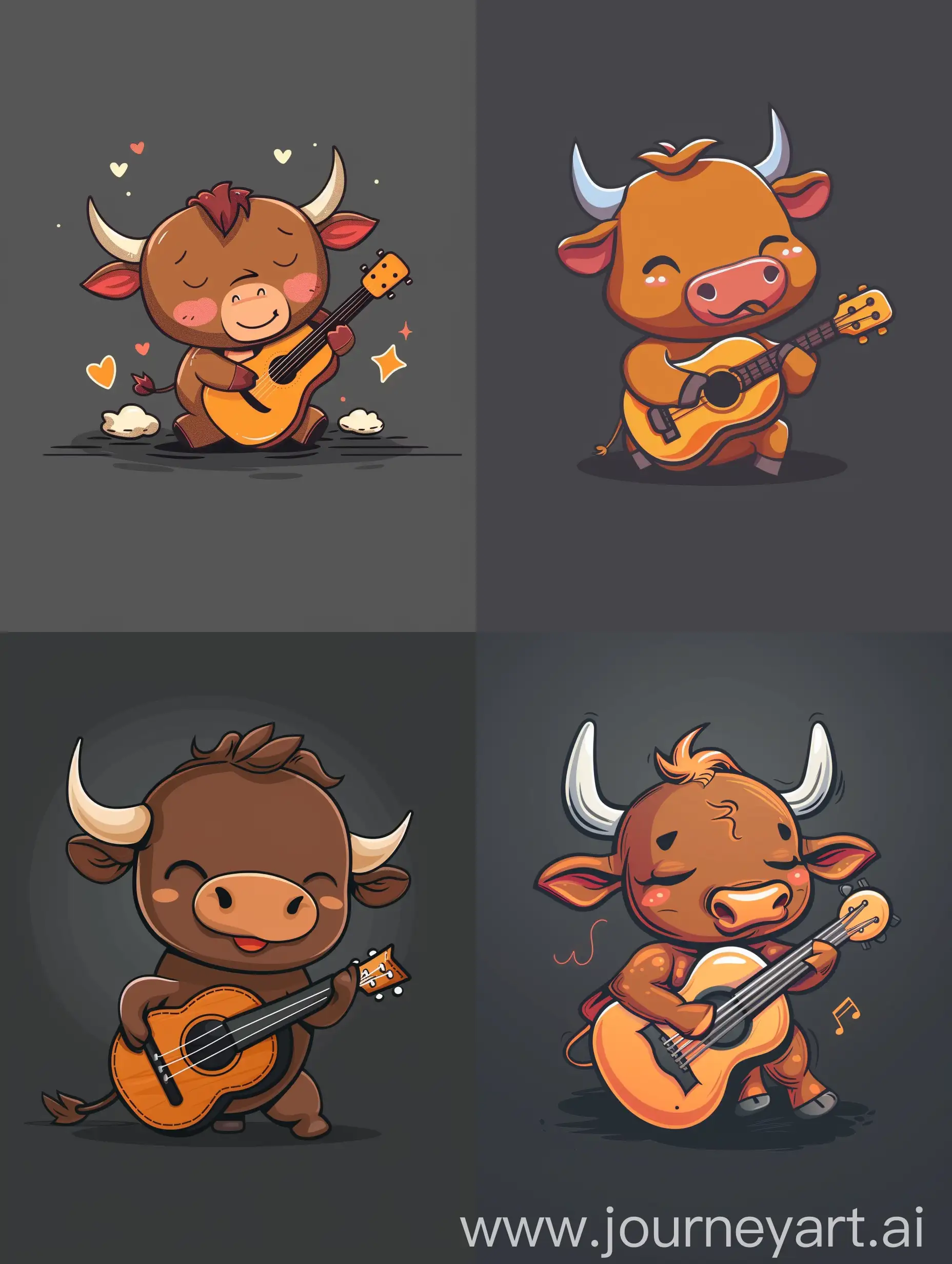 Chibi-Cute-Bull-Playing-Guitar-in-Thin-Line-Style