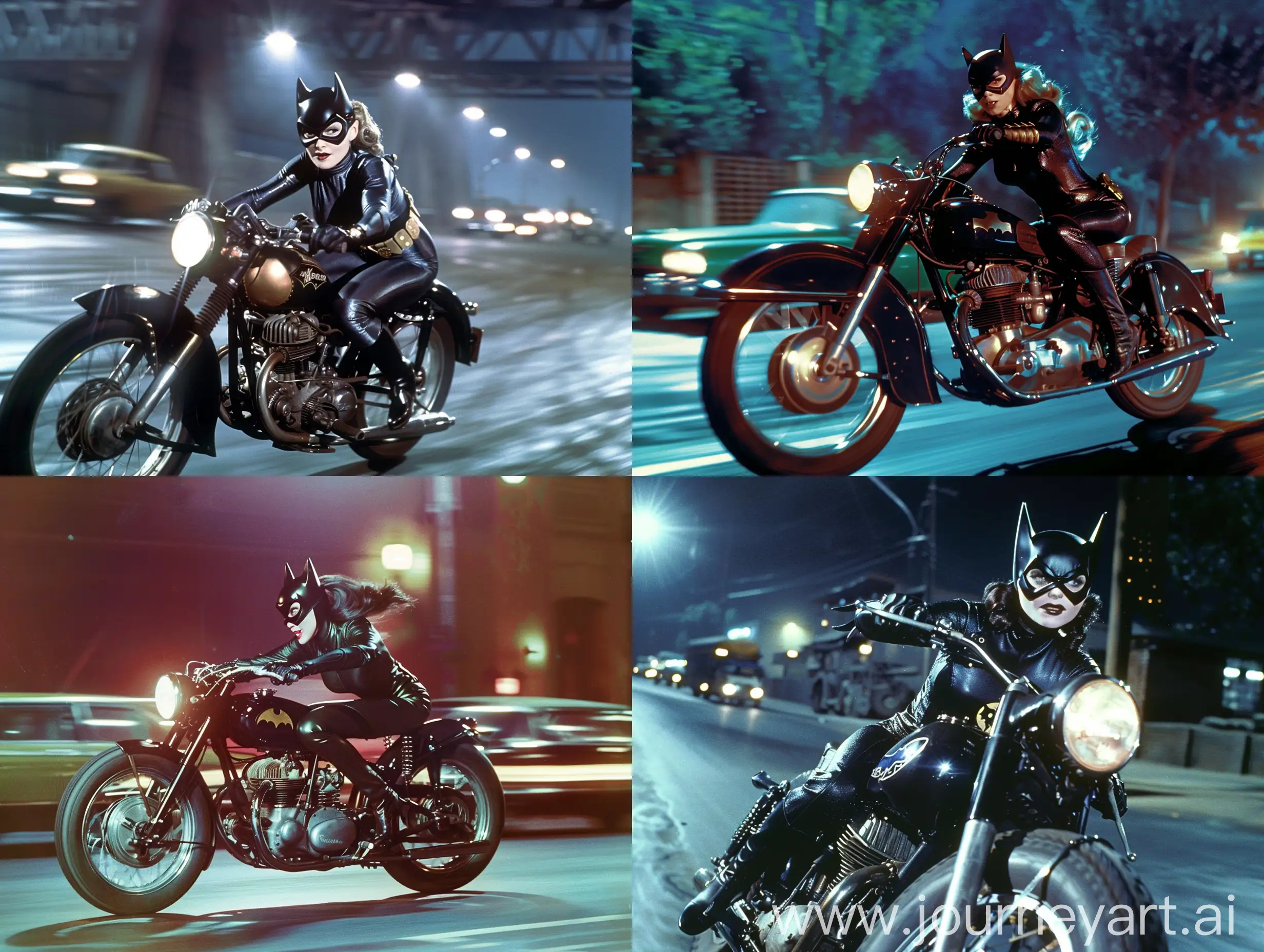 Catwoman-Riding-Motorcycle-in-1950s-Night-Scene