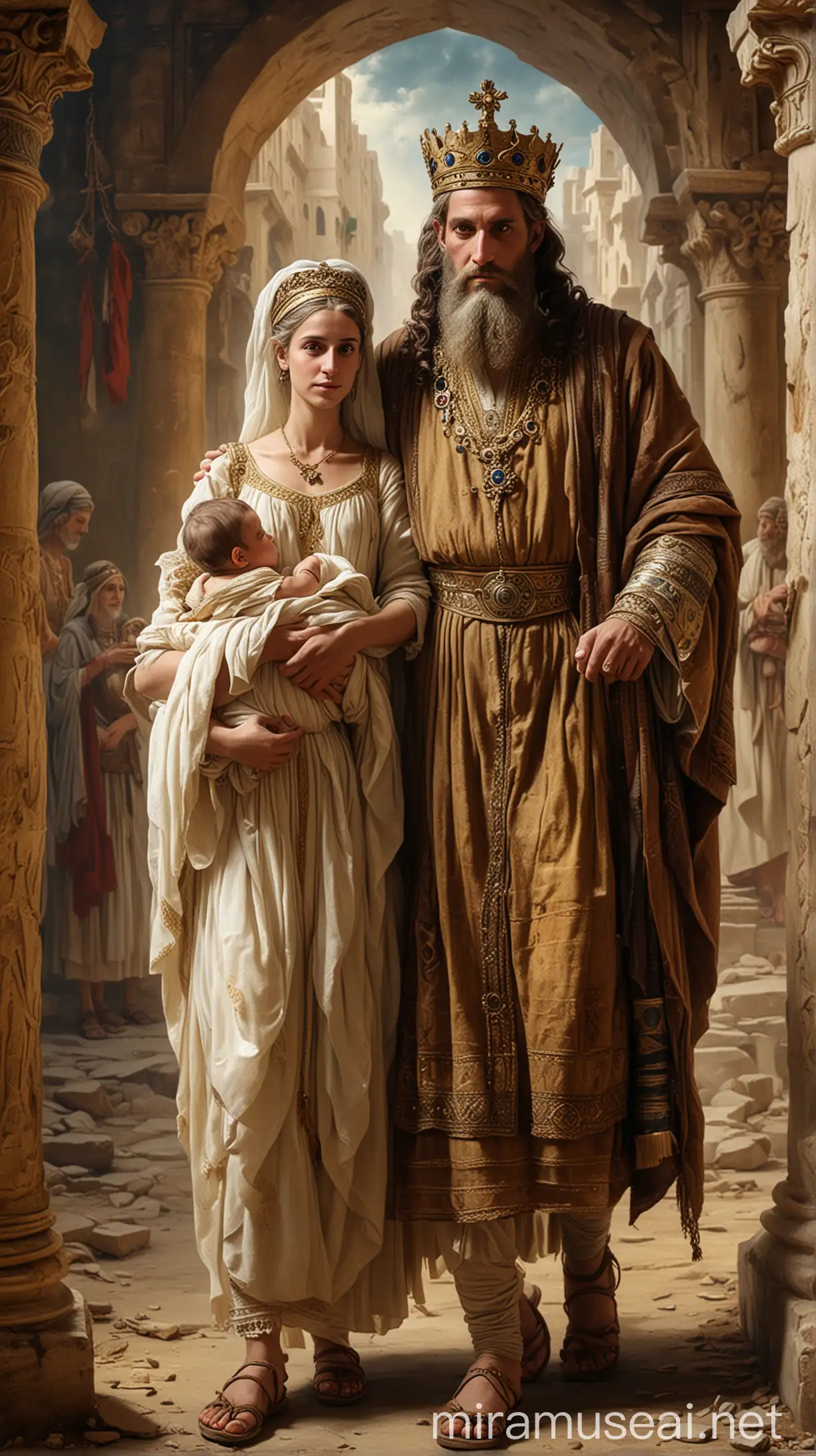 Jewish King and Queen Carrying Child in Ancient World