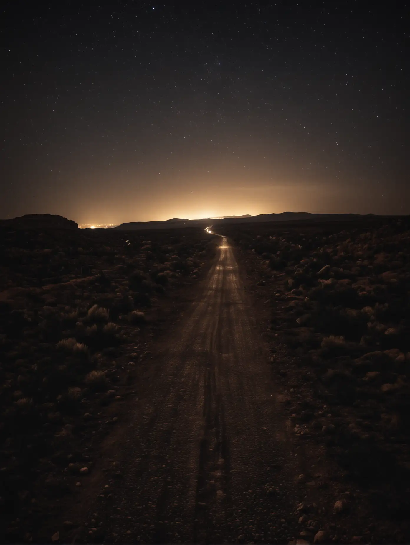 Desert Road Night Scene Illuminated Path in Israeli Wilderness