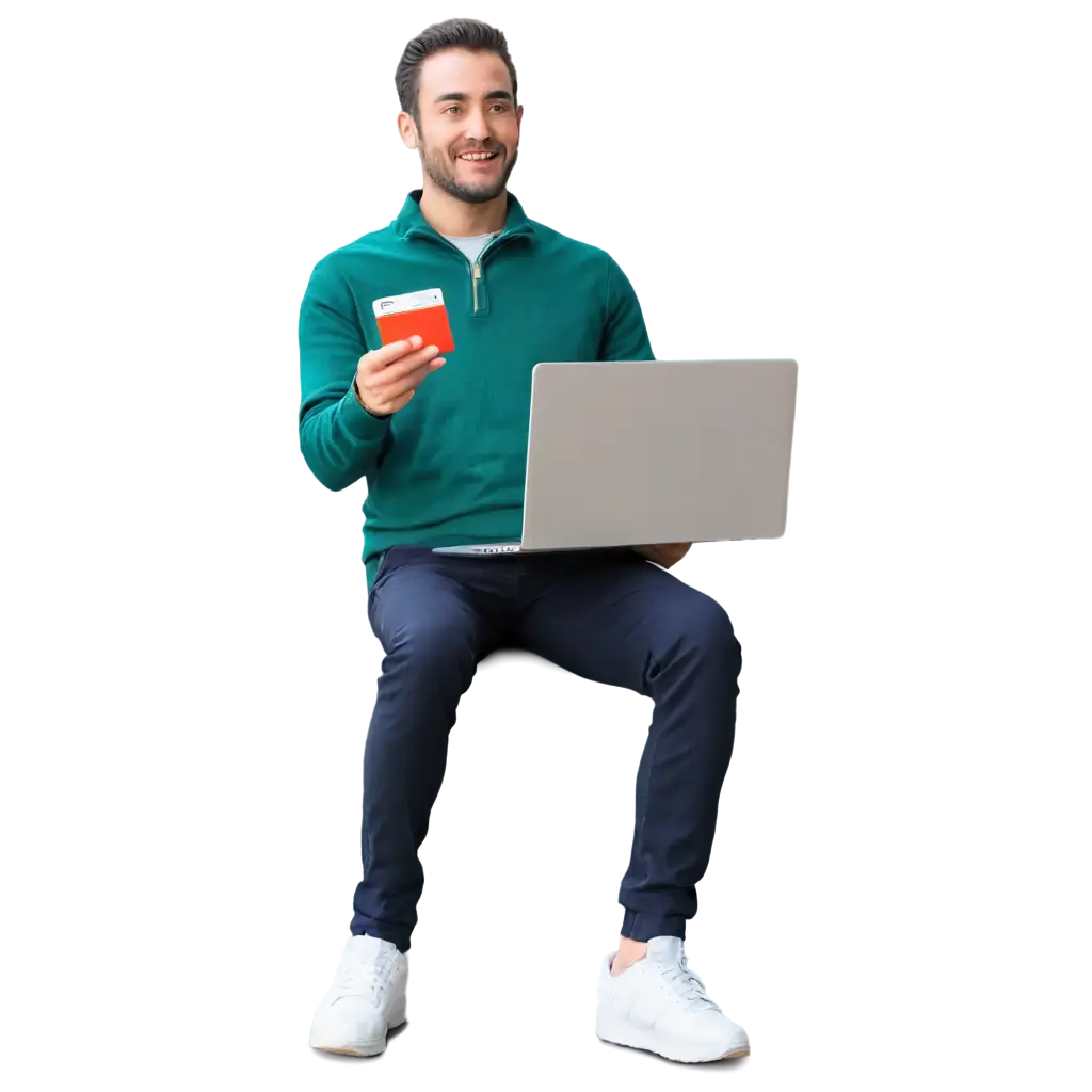 man with labtop and card