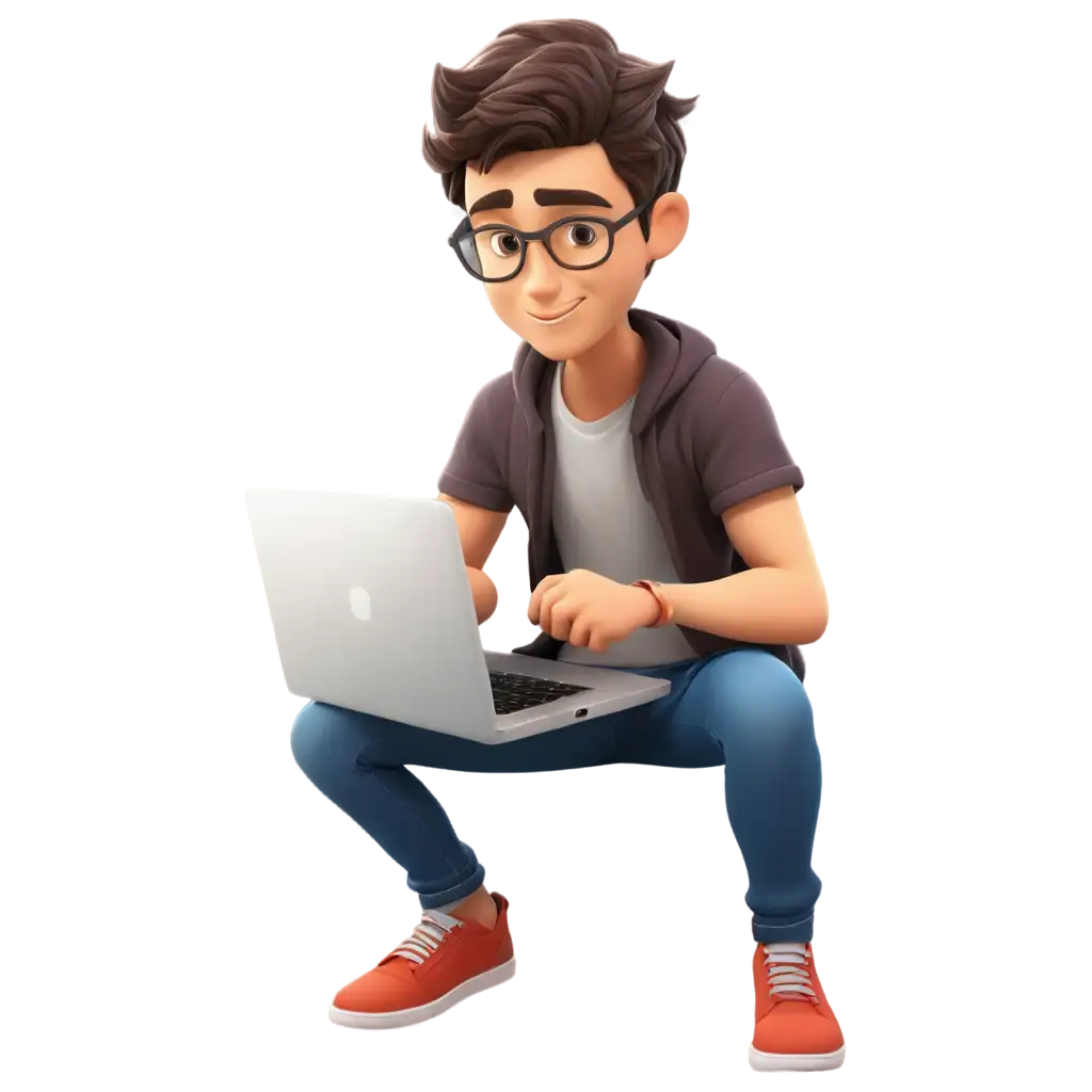 A web developer boy working on computer cartoon