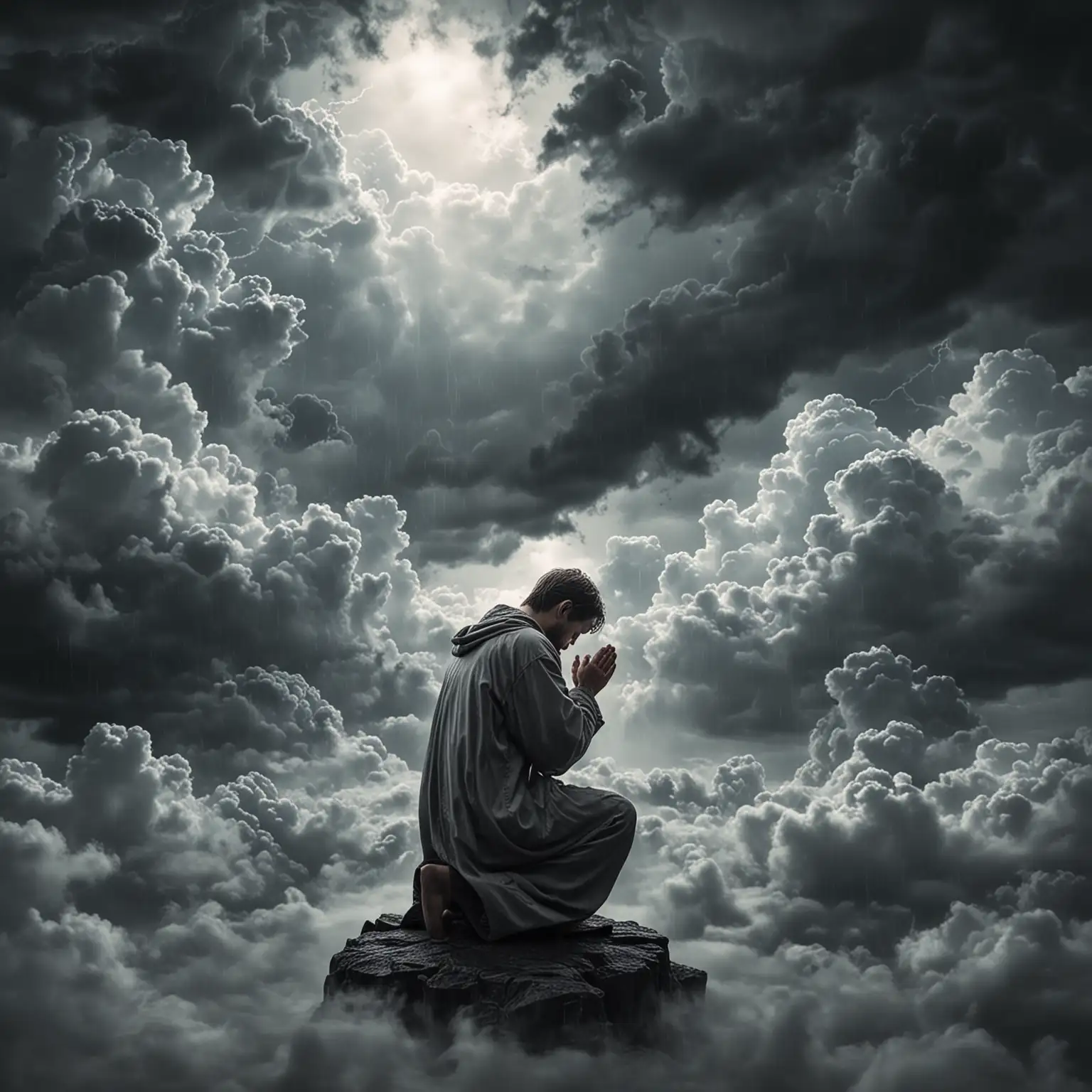 Man-Praying-in-Mystical-Clouds-Under-Gray-Skies