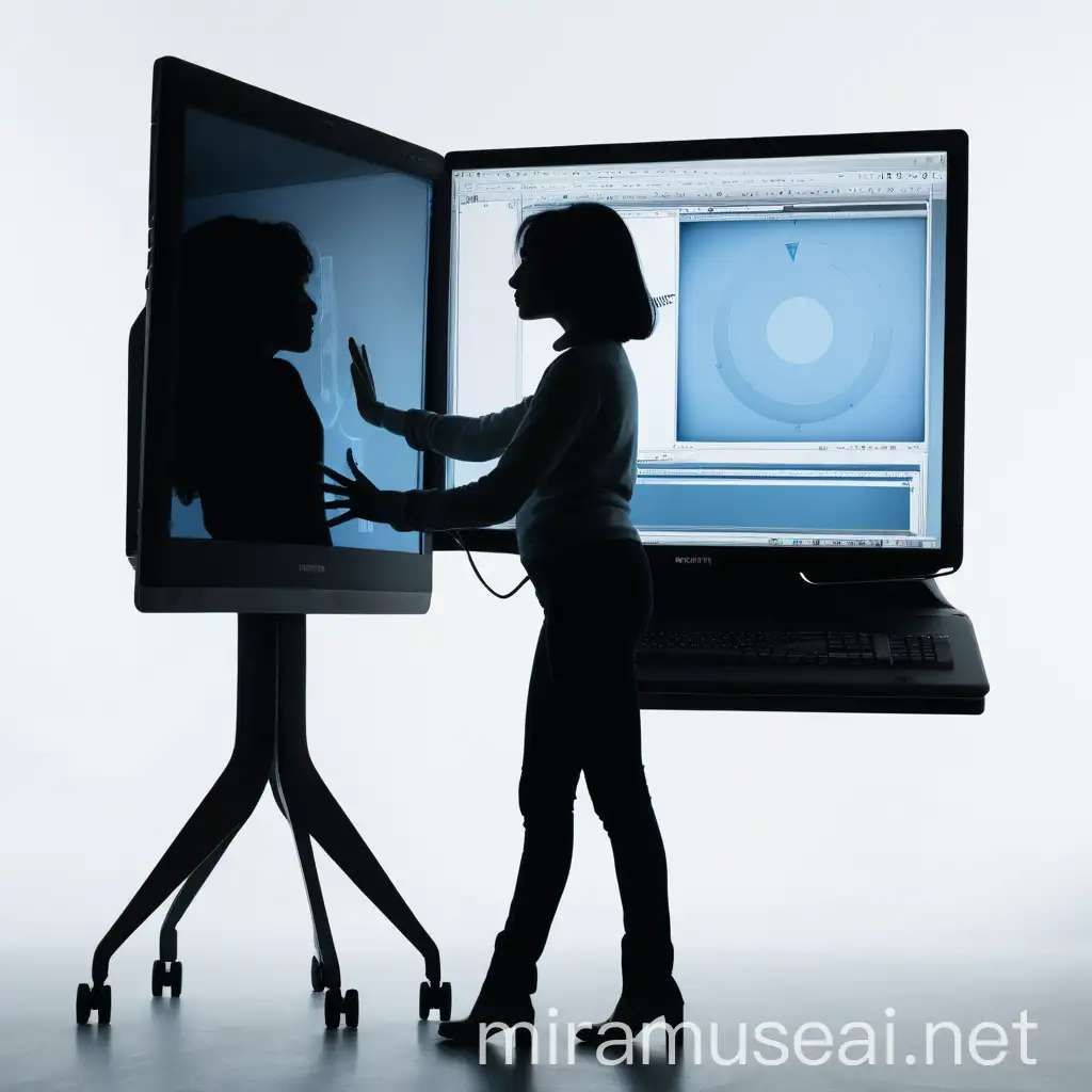 Woman Carrying Large Computer Monitor Shielding Silhouette