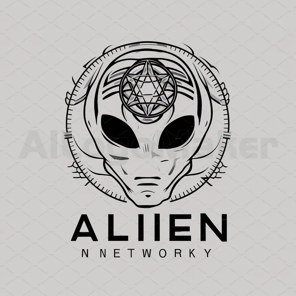 a logo design,with the text "ALIEN NETWORK", main symbol:Abstract Alien Head with some Sacred geometry,Moderate,be used in Entertainment industry,clear background