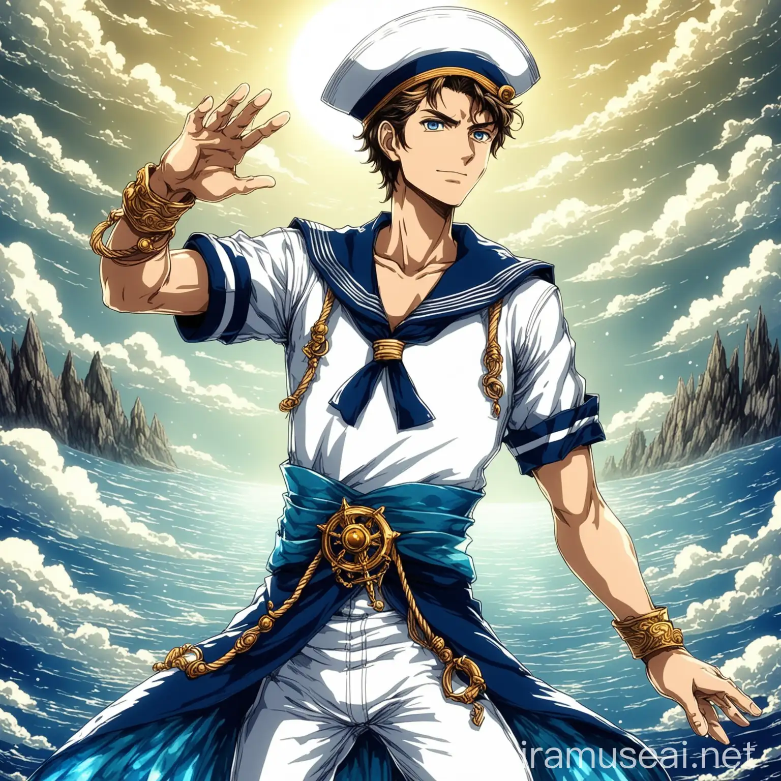 a sailor man in fantasy style, in anime