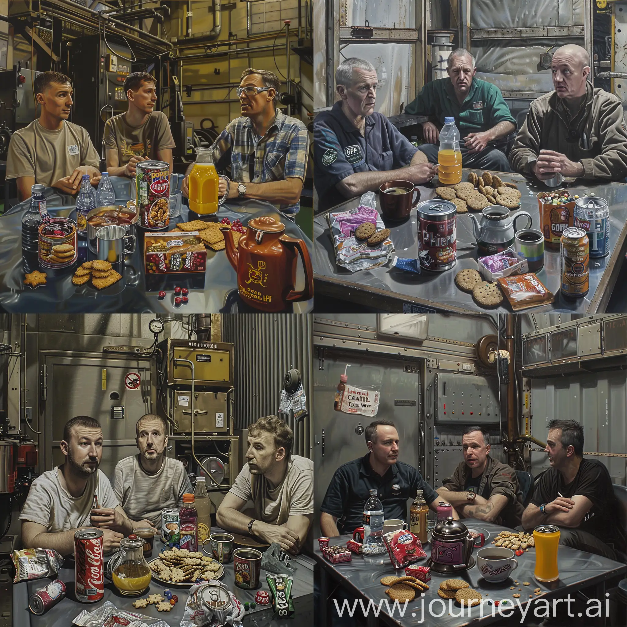 Men-Enjoying-Lunch-Break-in-Metalworking-Factory-Refreshments-and-Relaxation