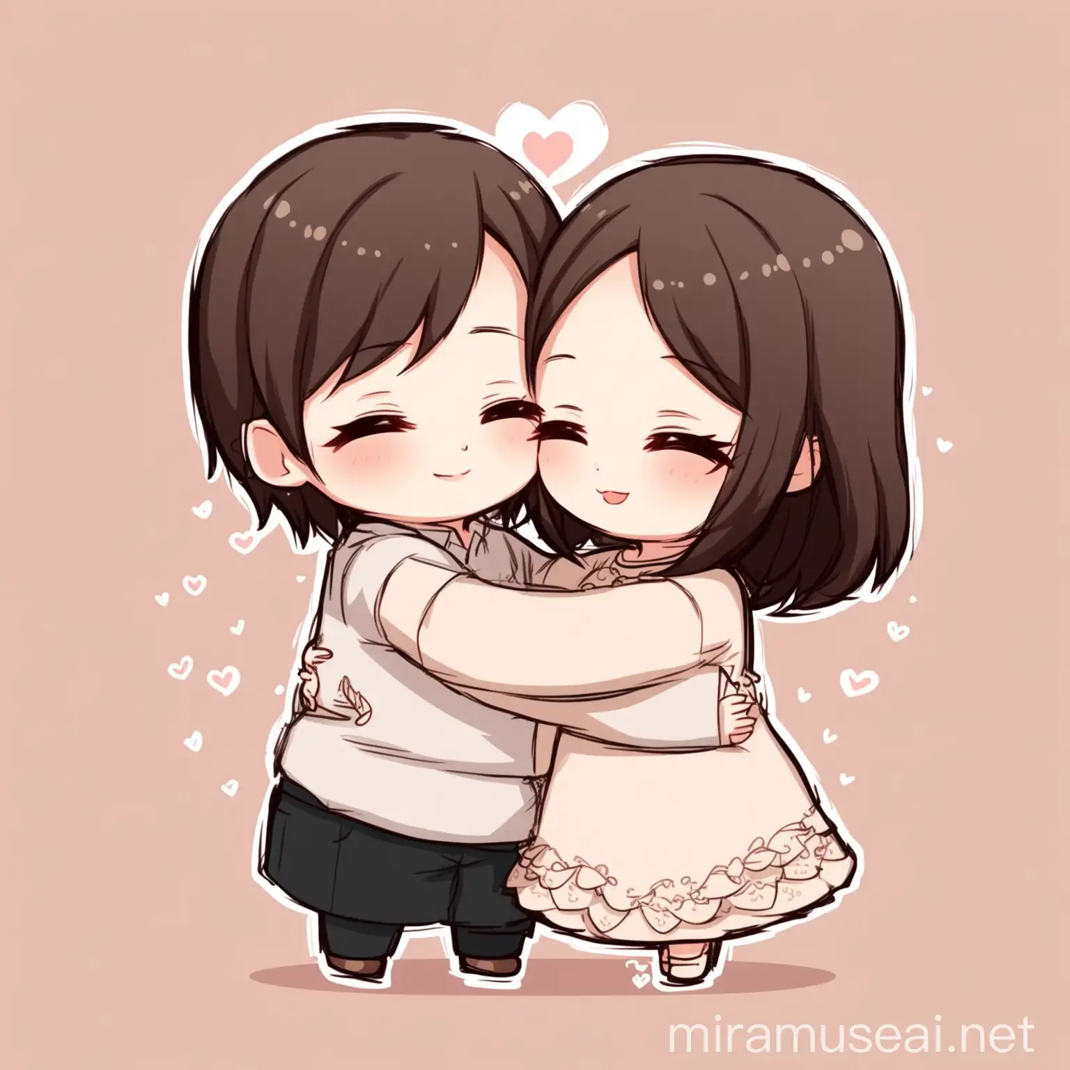 Make them look like inlove hug and kiss each other Make a chibi full body "cute animated version" of the image,
