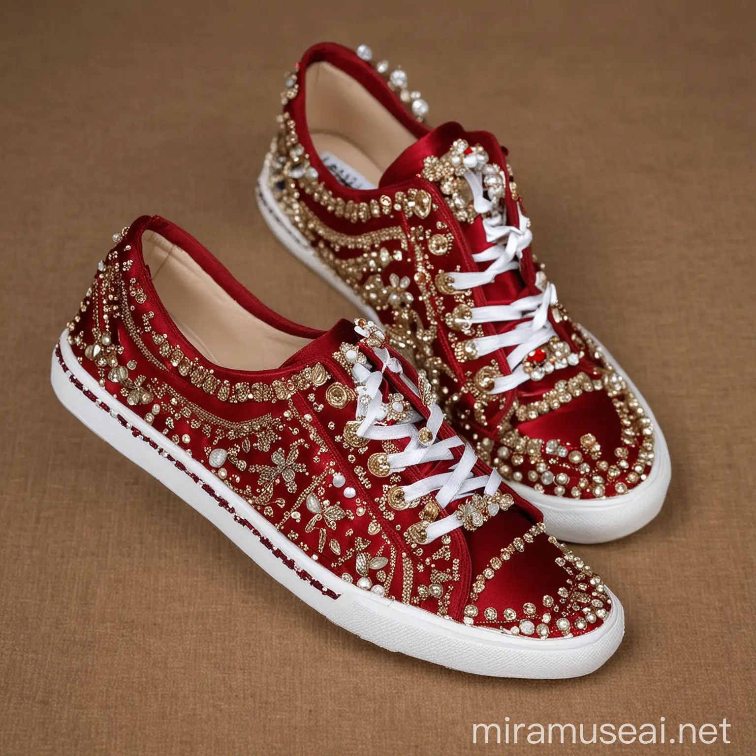 Maroon Desi Bridal Sneakers Traditional Indian Wedding Footwear
