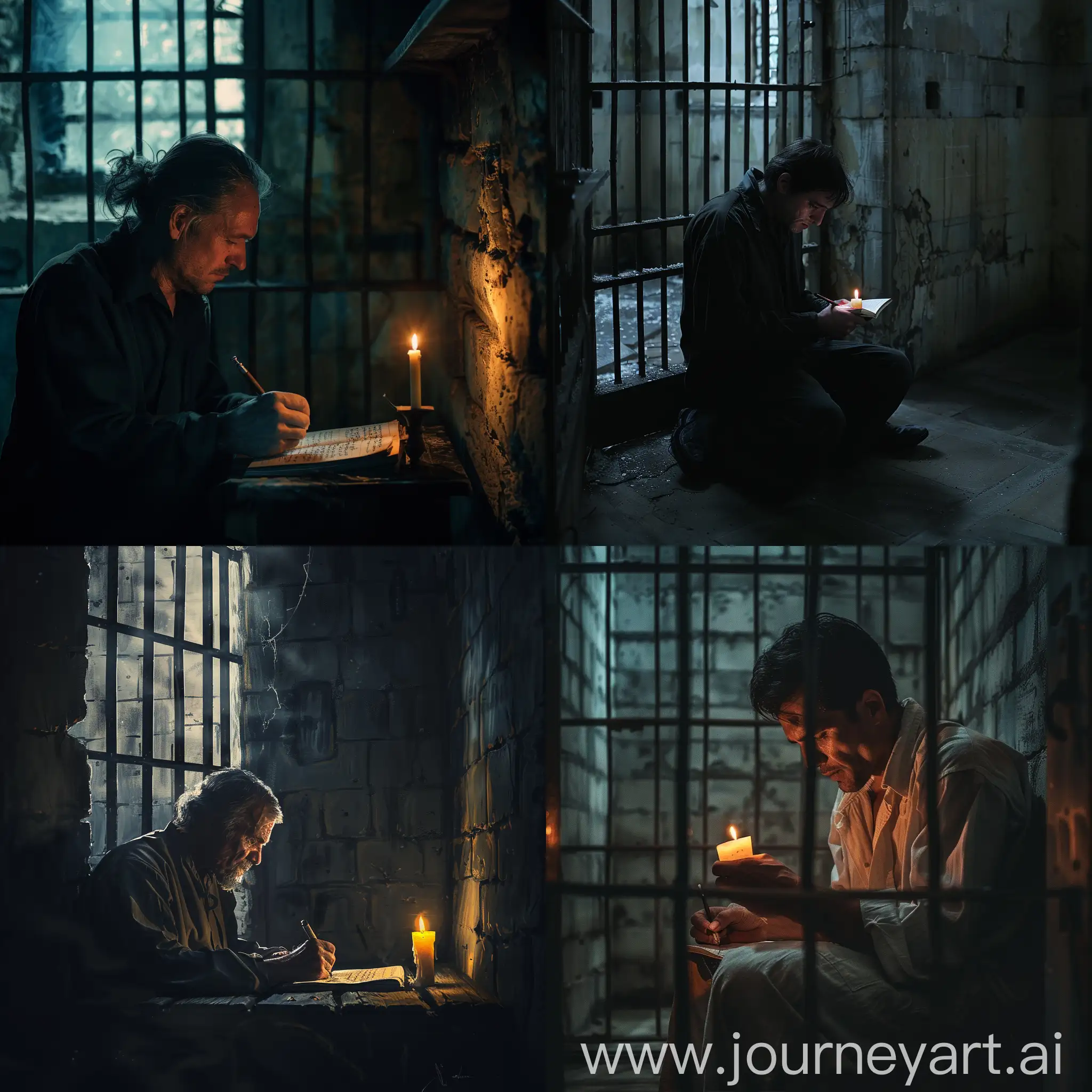 Prisoner-Writing-in-Dimly-Lit-Cell-with-Candlelight