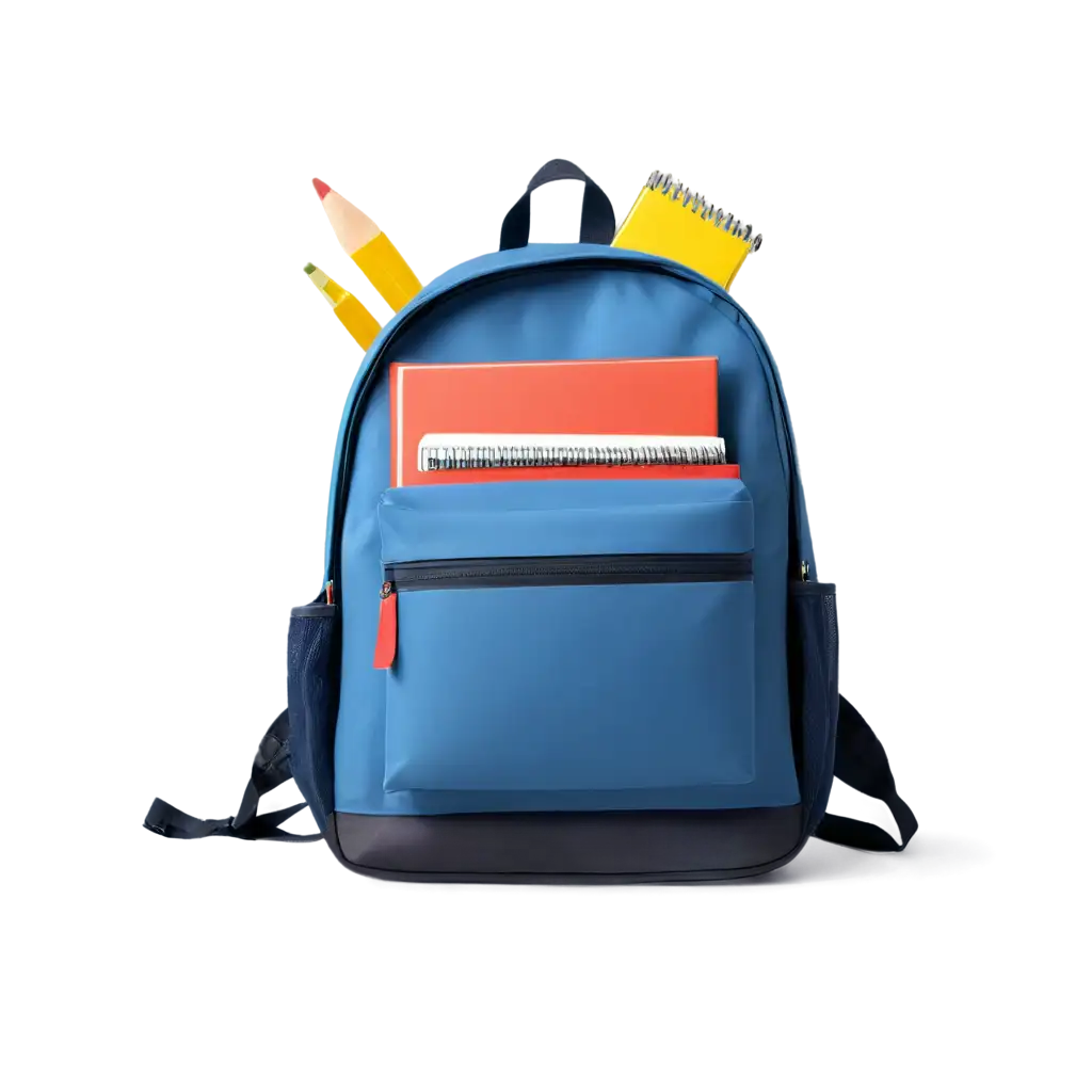cute cartoon, backpack, textbooks, pencils