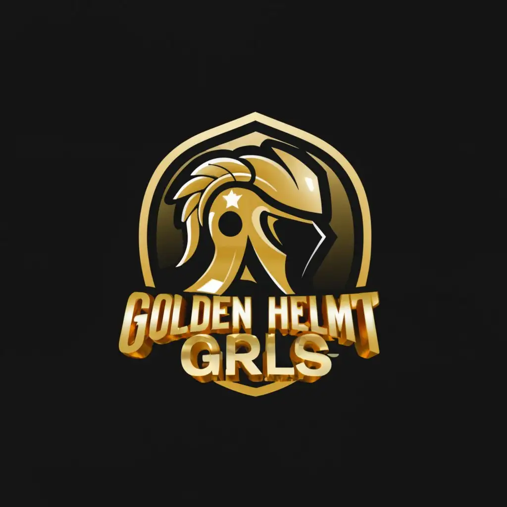 a logo design,with the text "GOLDEN HELMET GIRLS", main symbol:Golden helmet,Moderate,be used in Game industry,clear background