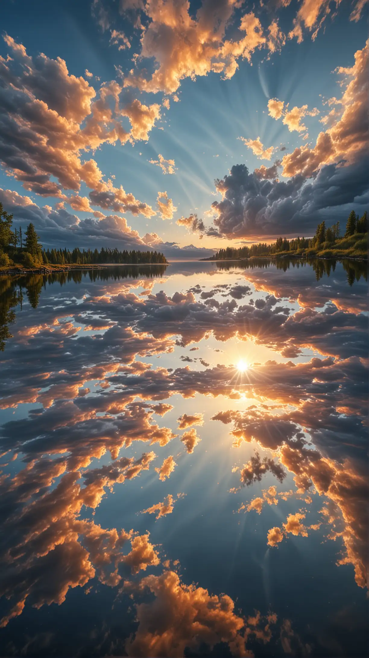 Make gorgeous sky reflect in the amazing lake, 4k quality photo, make photo very clear 