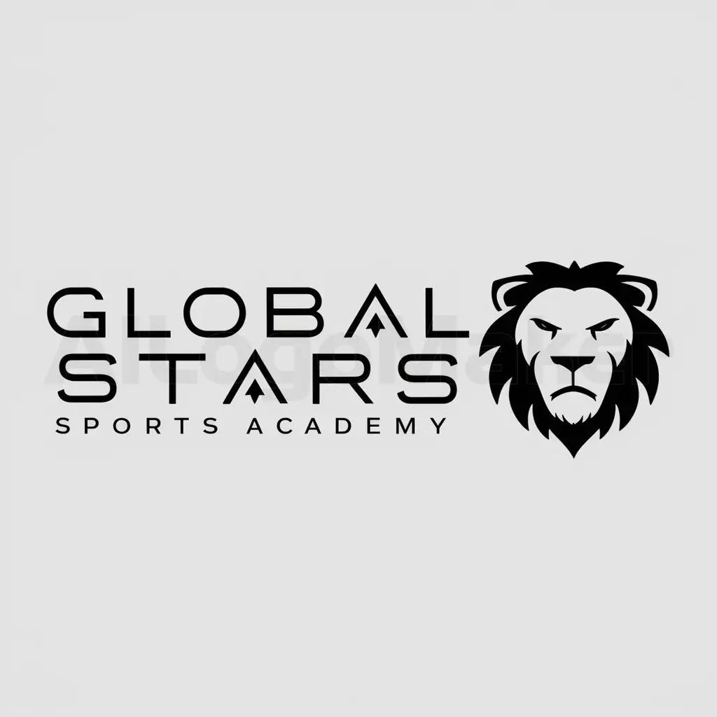 a logo design,with the text "Global Stars Sports Academy", main symbol:Lion face,Minimalistic,be used in Sports Fitness industry,clear background