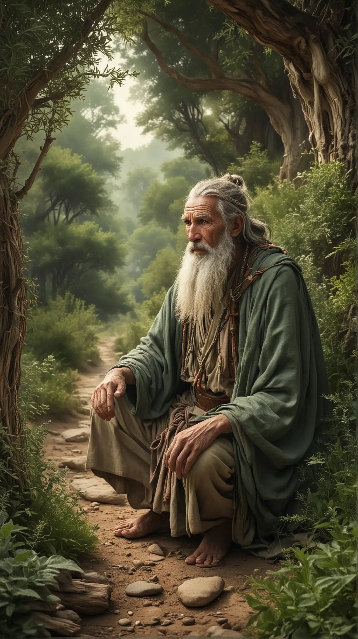 Sage Providing Wisdom to Weary Traveler in Ancient Kingdom
