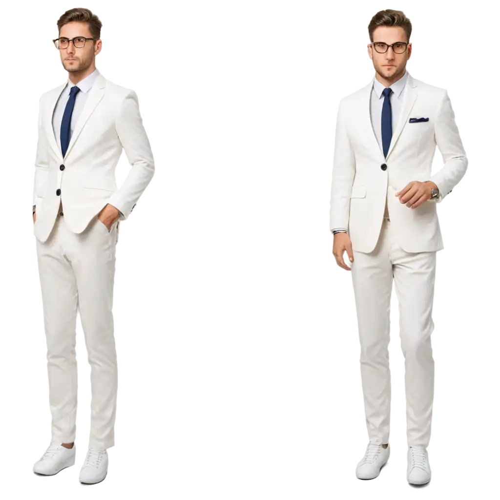 Businessman in suit handsome glasses white 3 piece suit fit muscular