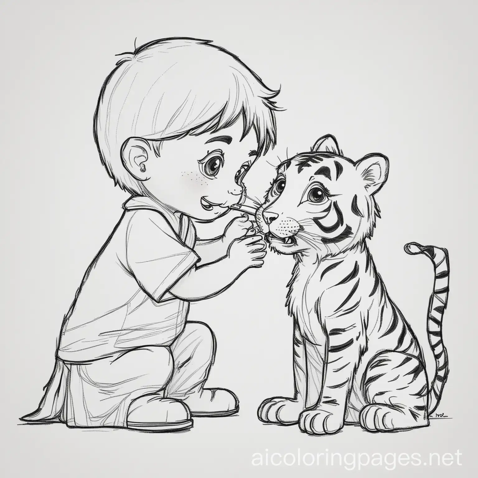 Boy-Feeding-Baby-Tiger-Coloring-Page-Black-and-White-Line-Art-for-Easy-Coloring