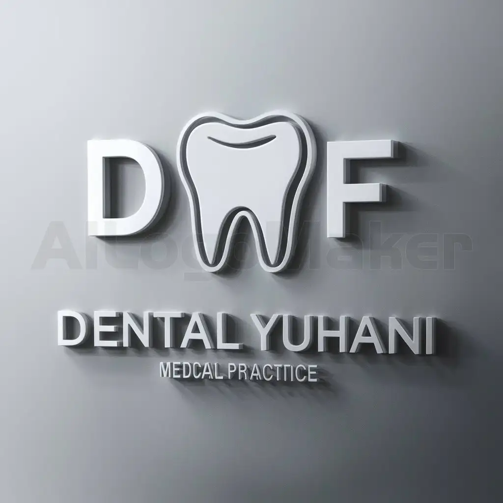 a logo design,with the text "Dental Yuhani, D F", main symbol:a molar in 3D,Moderate,be used in Medical Dental industry,clear background