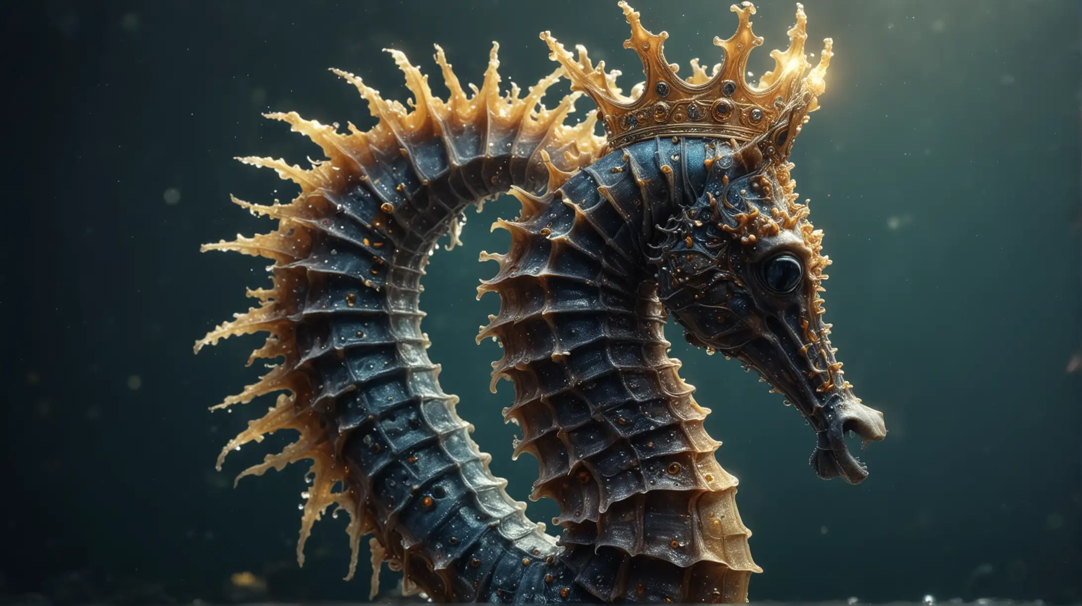 Majestic Glowing Seahorse with Crown in Hyperrealistic Fantasy Art