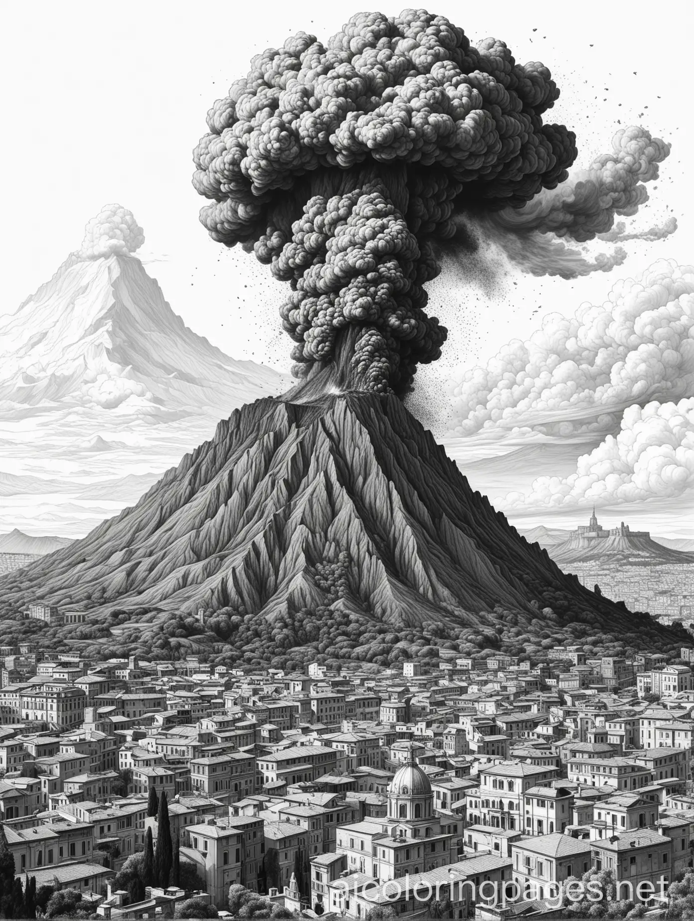 Volcano-Eruption-Over-Rome-City-Coloring-Page