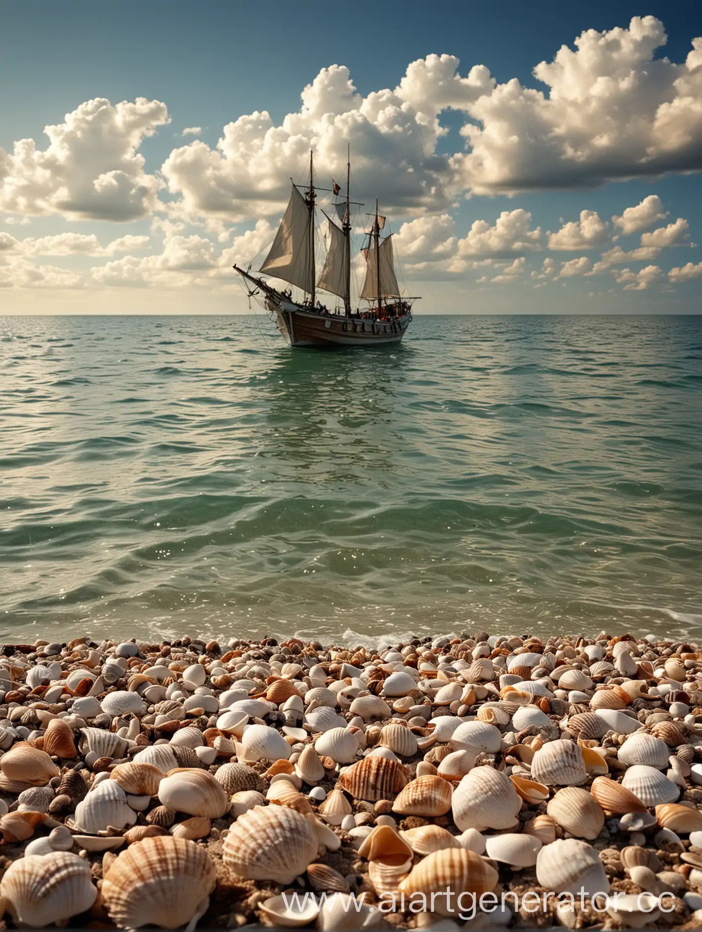 Seashells-on-a-Boat-in-Tranquil-Seascape