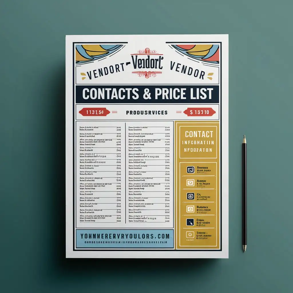 vendor's contacts and price list
