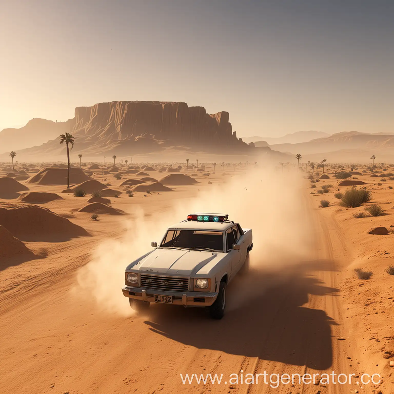 Пыльная поездка в пустыне на машине в стиле роблокс

