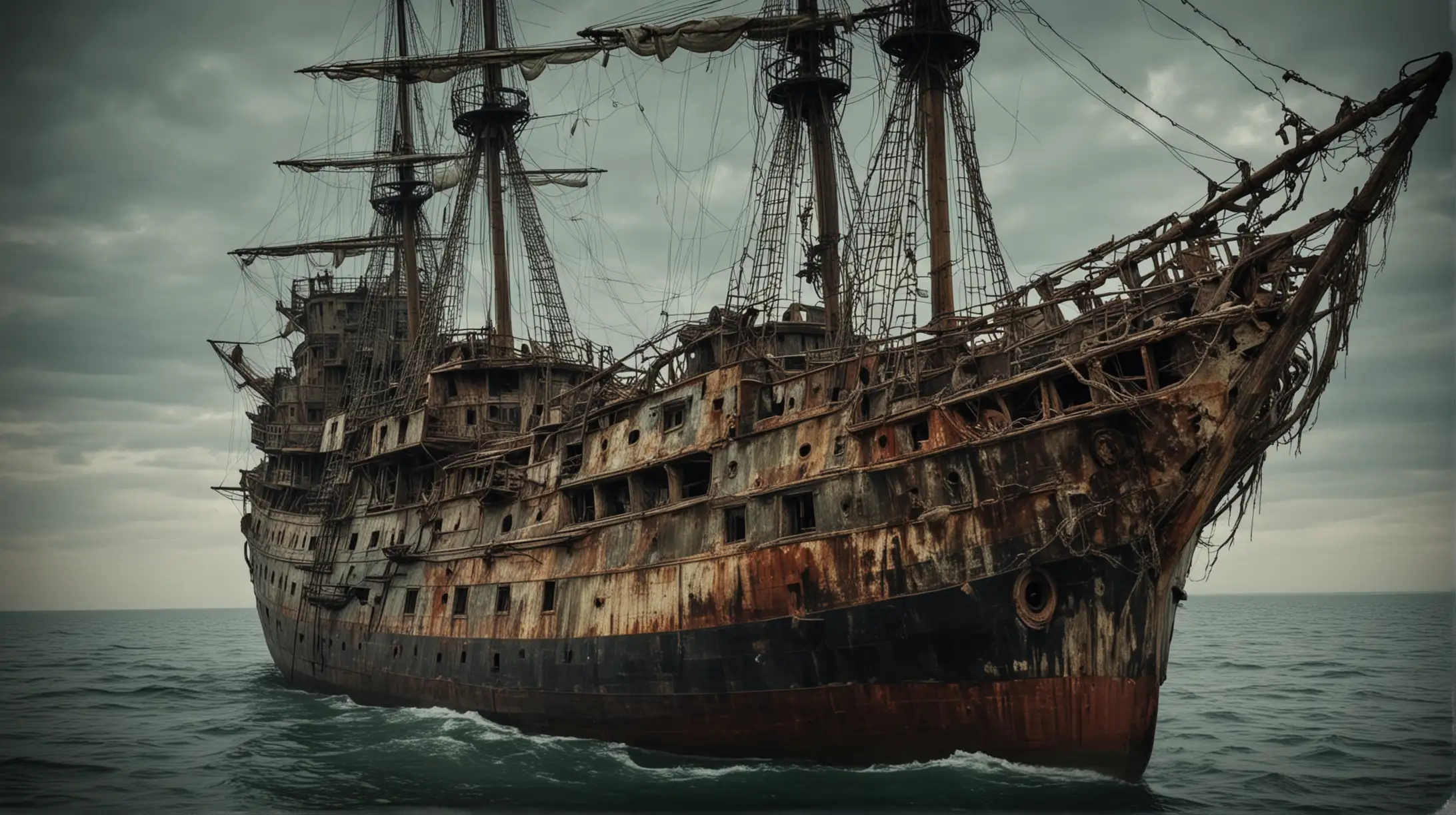 Vintage Ship Half Infected by Decay and Half Preserved in Beauty