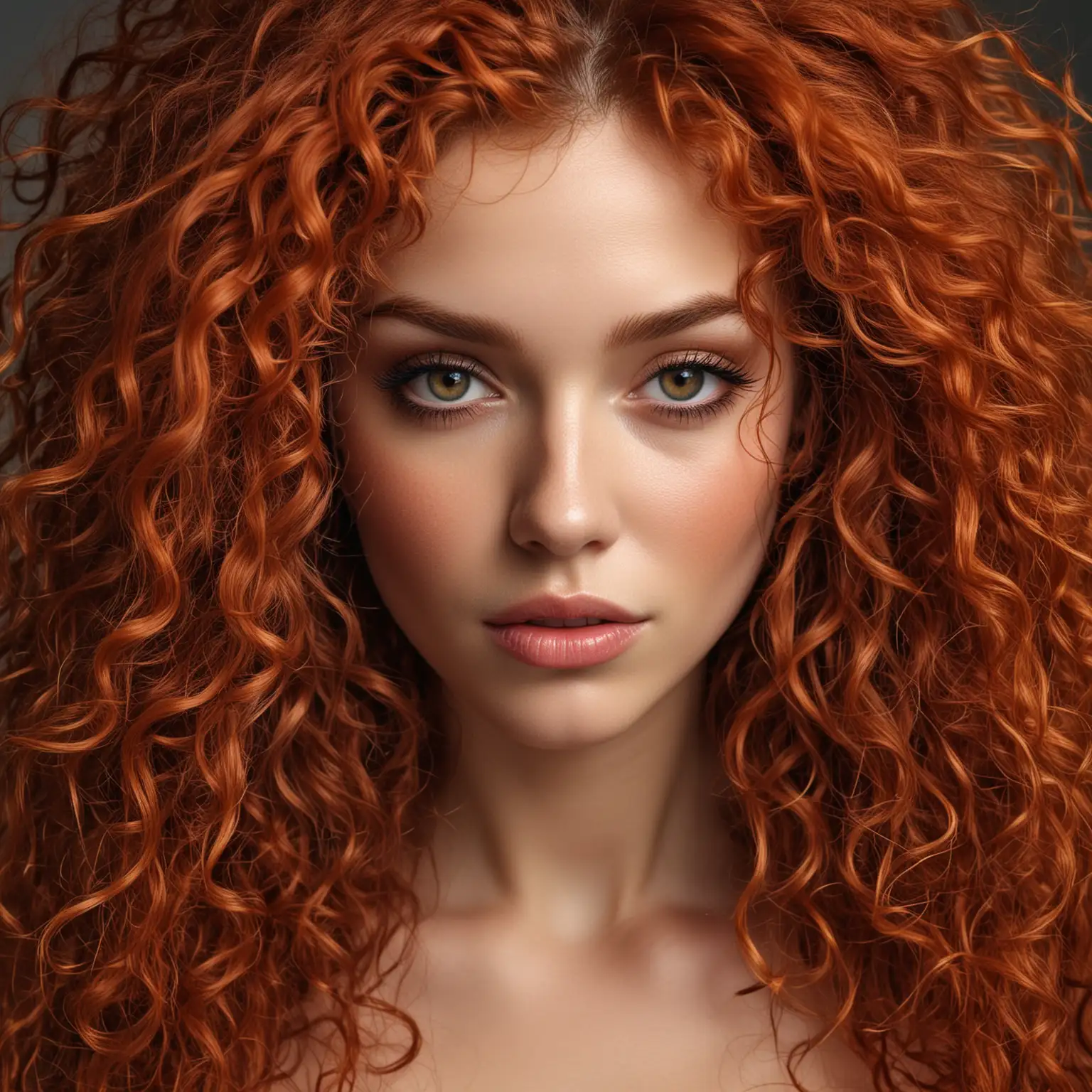 Captivating Woman with Wild Red Curly Hair and Intense Eyes