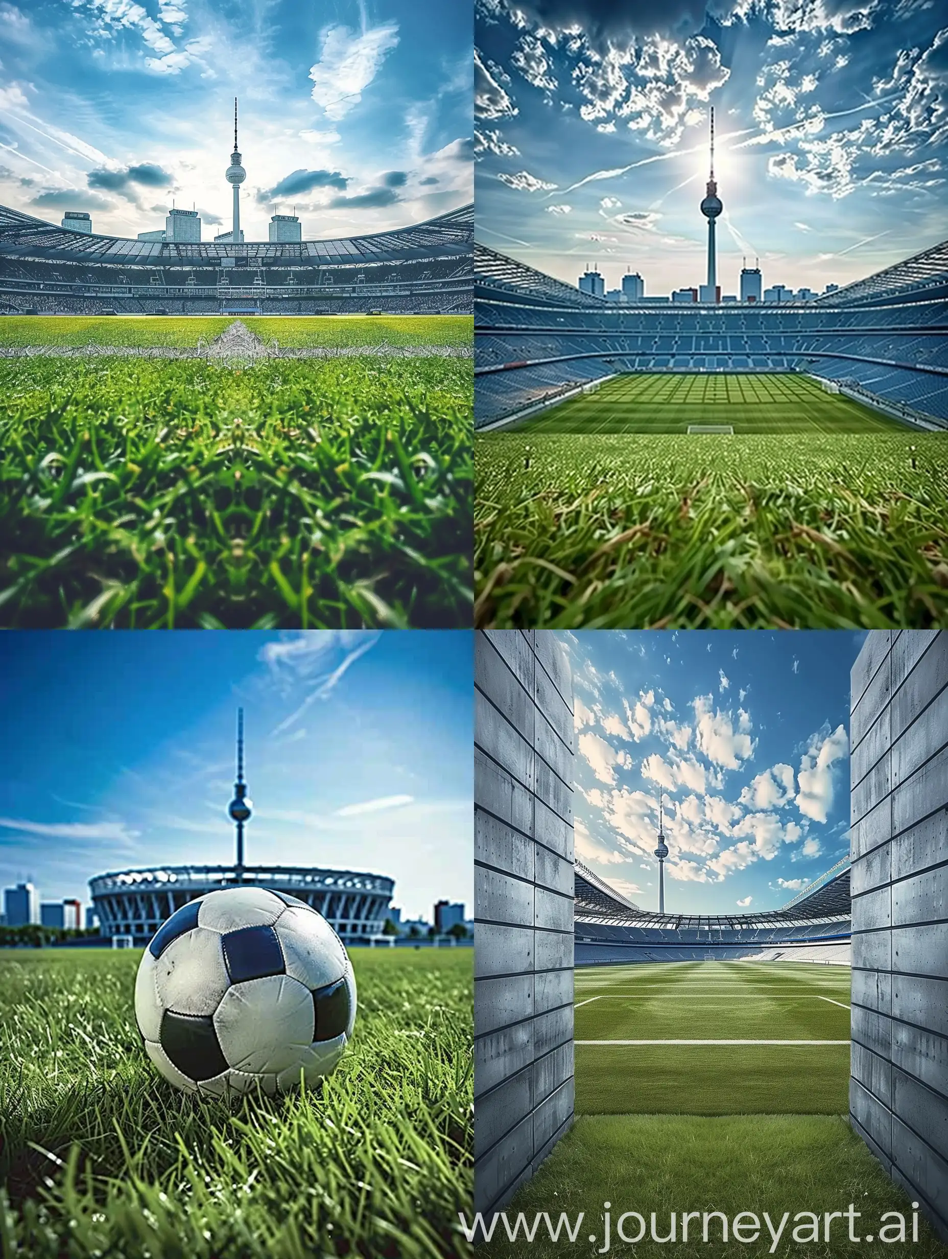 poster with modern soccer stadium view from grass on the background Berlin city