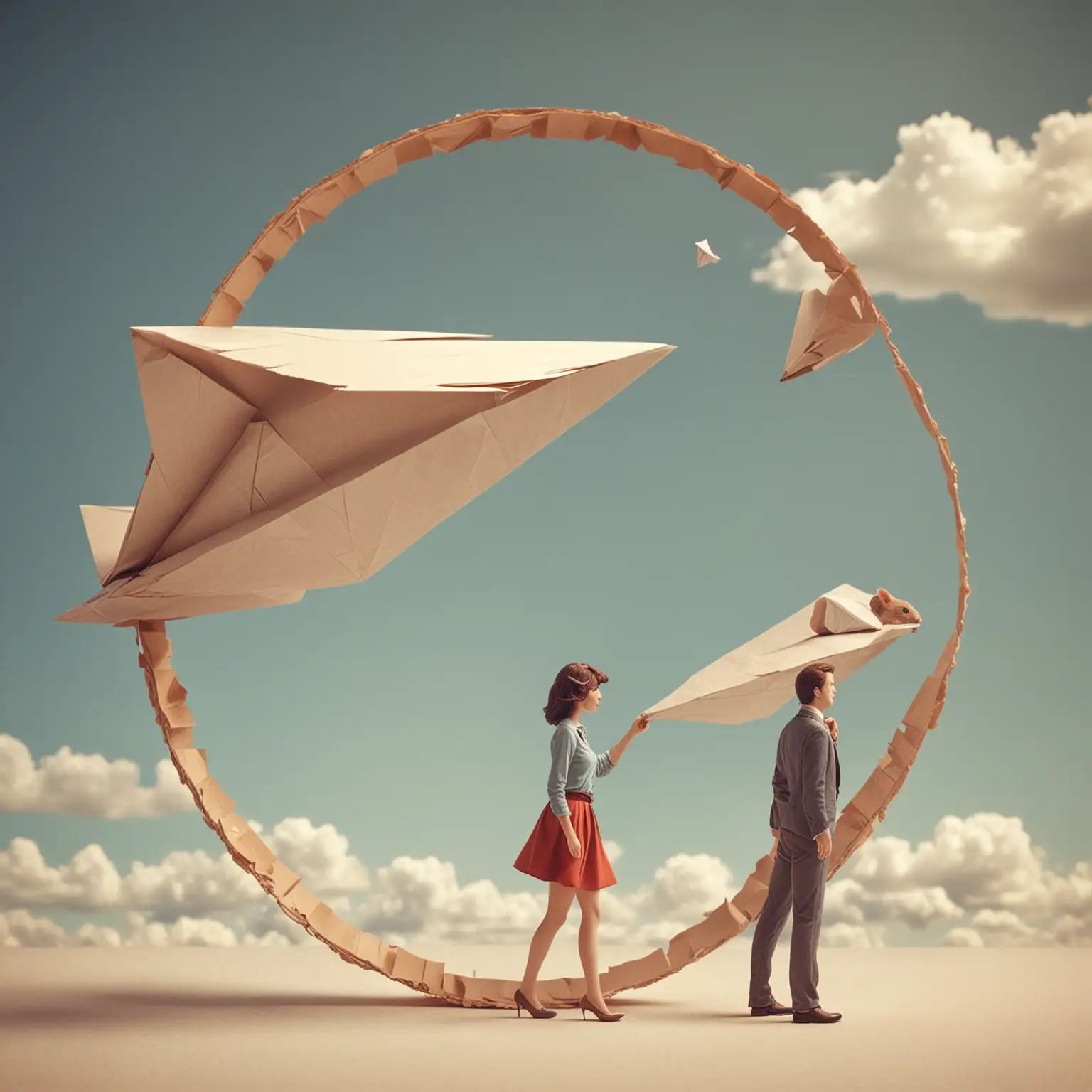 Couple in Love Paper Airplane Escaping the Daily Grind