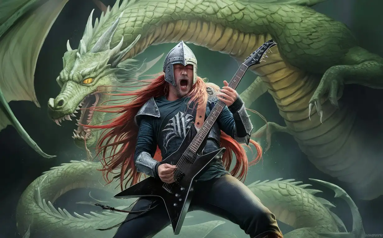 Epic-Black-Metal-Concert-Guitarist-in-Knight-Helmet-Performs-Solo-with-Dragon-Backdrop