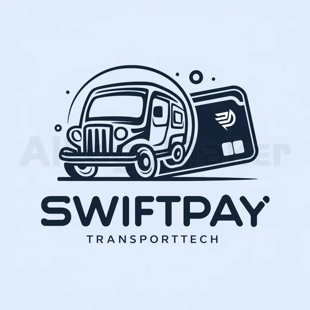 a logo design,with the text "SwiftPay TransportTech

", main symbol:Jeepney and card,complex,be used in Technology industry,clear background