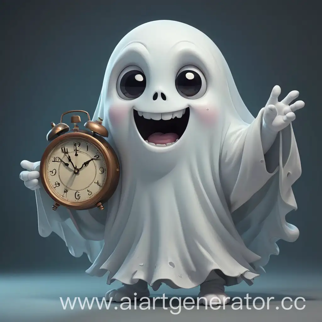 Adorable-Cartoon-Ghost-Holding-a-Clock
