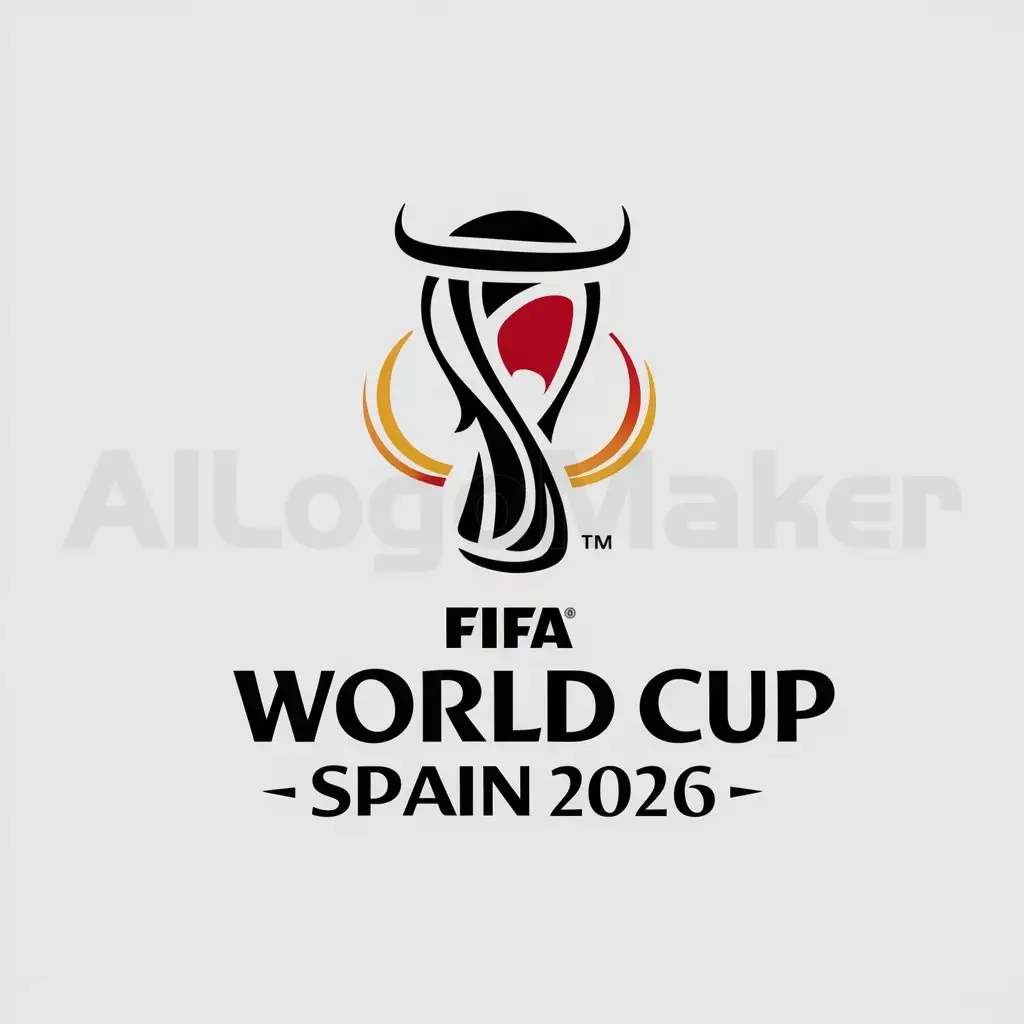 a logo design,with the text "FIFA WORLD CUP SPAIN 2026", main symbol:Spain flagnBullnSoccer,Minimalistic,clear background