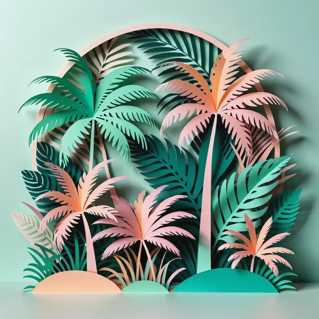 Exquisite Laser Cut Paper Illustration of Pastel Palm Bushes