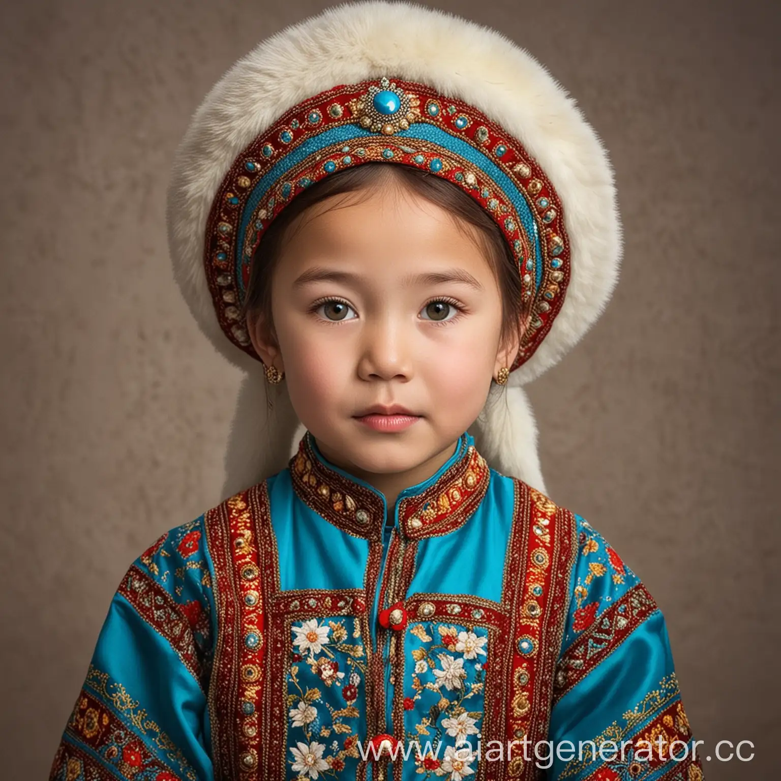 Kazakh-Child-Wearing-Traditional-Russian-Costume