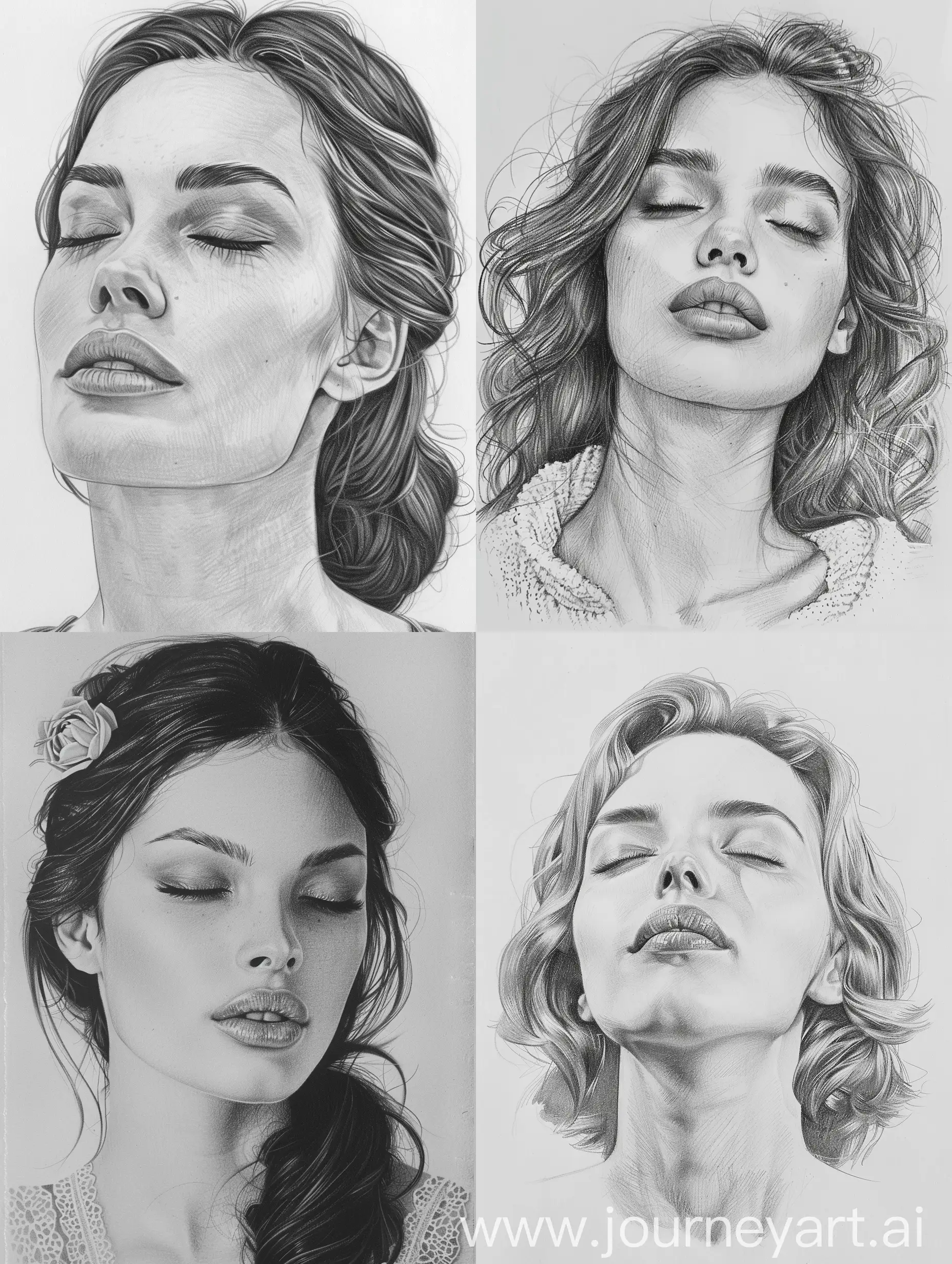 Graceful-Woman-with-Closed-Eyes-Pencil-Drawing