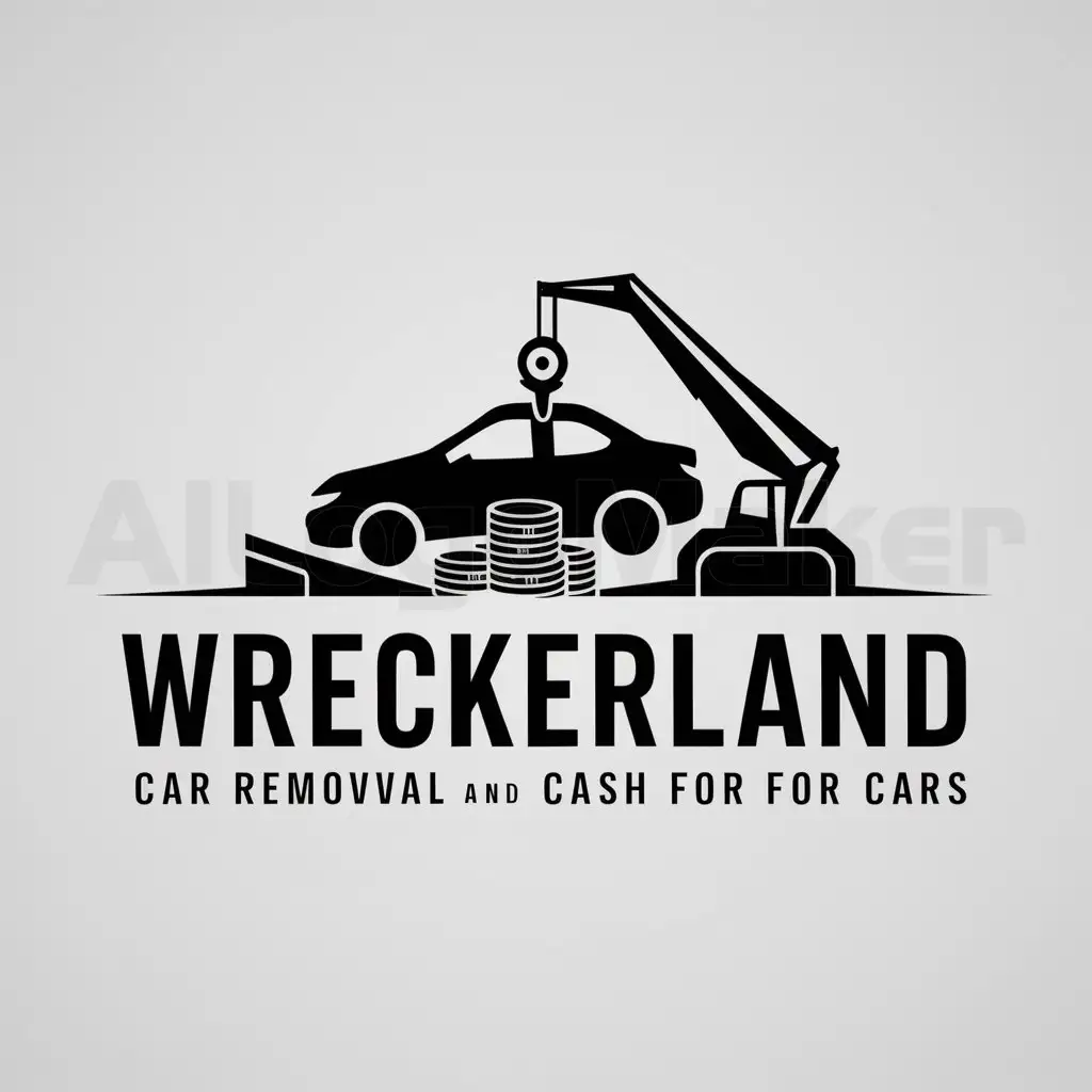 a logo design,with the text "Wreckerland", main symbol:cars removal and cash for cars,complex,be used in Automotive industry,clear background