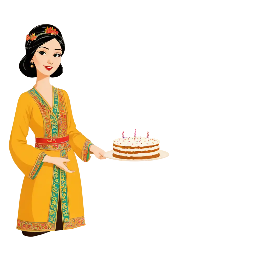 Exquisite-PNG-Cartoon-Illustration-Eastern-Style-Lady-with-Cake