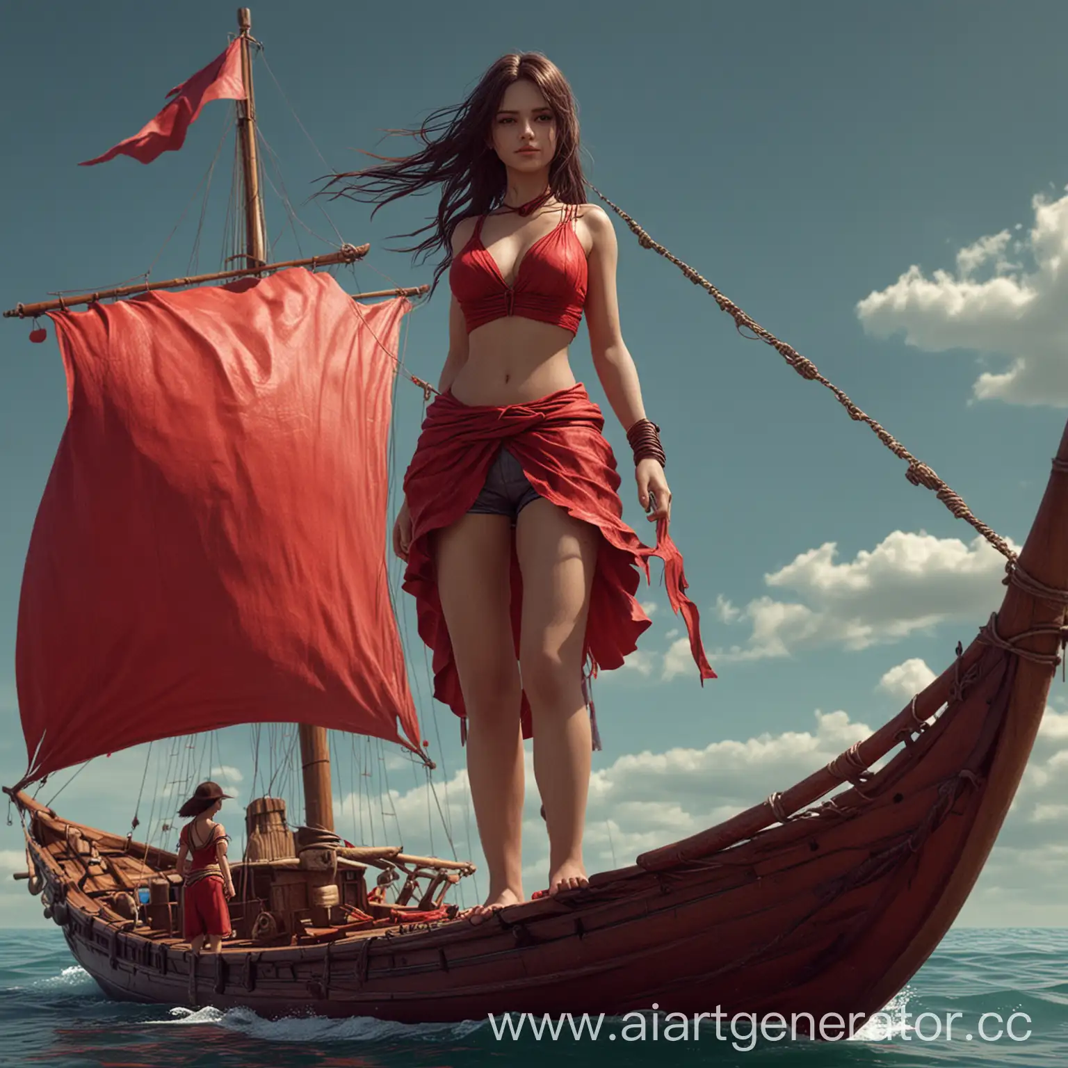 3D-Rendering-of-a-Girl-with-Tiger-and-Crimson-Sails