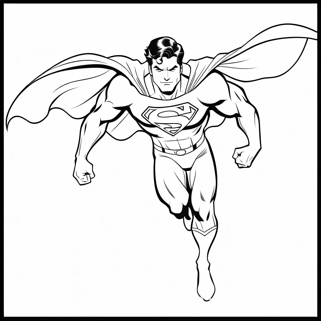 superman, Coloring Page, black and white, line art, white background, Simplicity, Ample White Space. The background of the coloring page is plain white to make it easy for young children to color within the lines. The outlines of all the subjects are easy to distinguish, making it simple for kids to color without too much difficulty, Coloring Page, black and white, line art, white background, Simplicity, Ample White Space. The background of the coloring page is plain white to make it easy for young children to color within the lines. The outlines of all the subjects are easy to distinguish, making it simple for kids to color without too much difficulty
