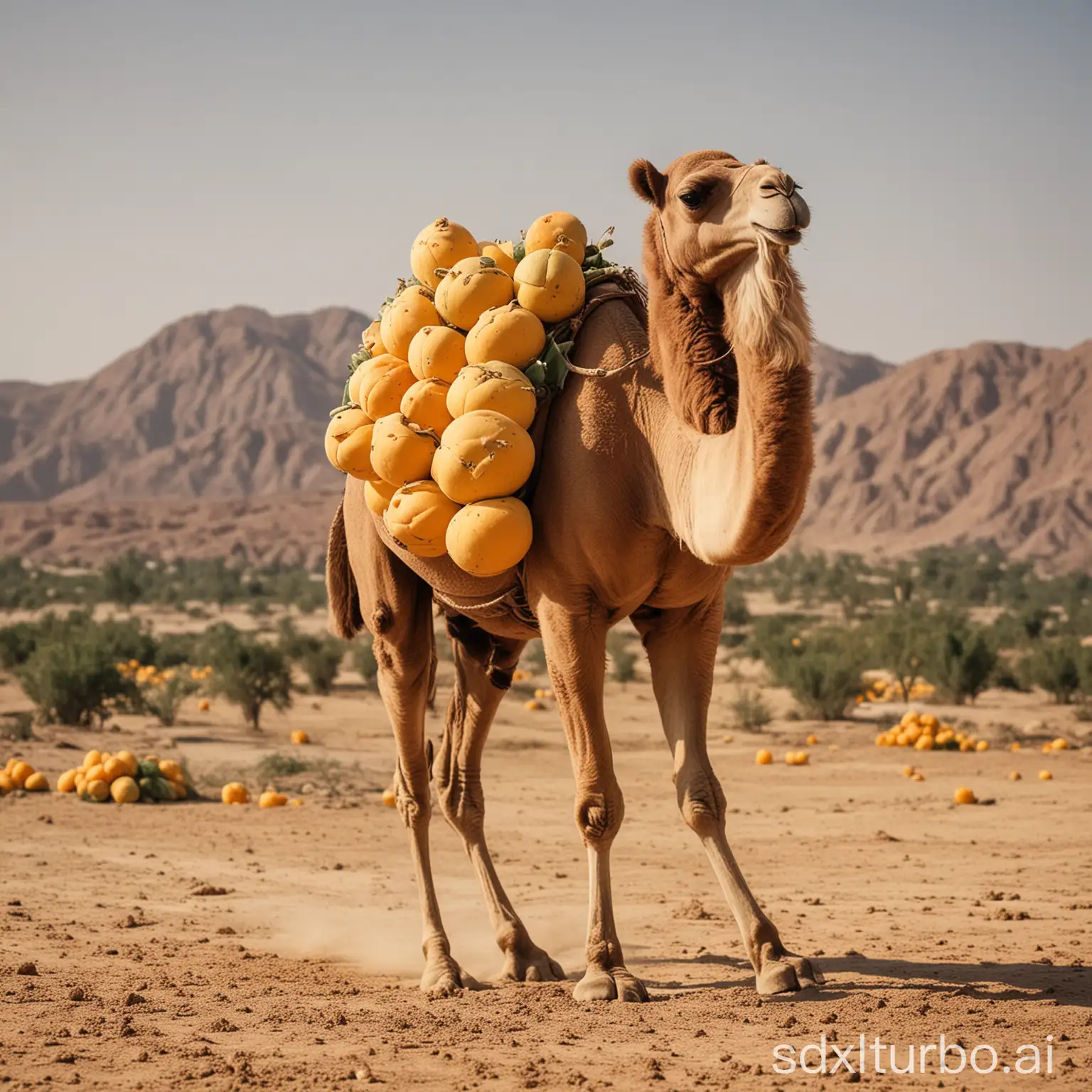 desert camel Carrying cantaloupes