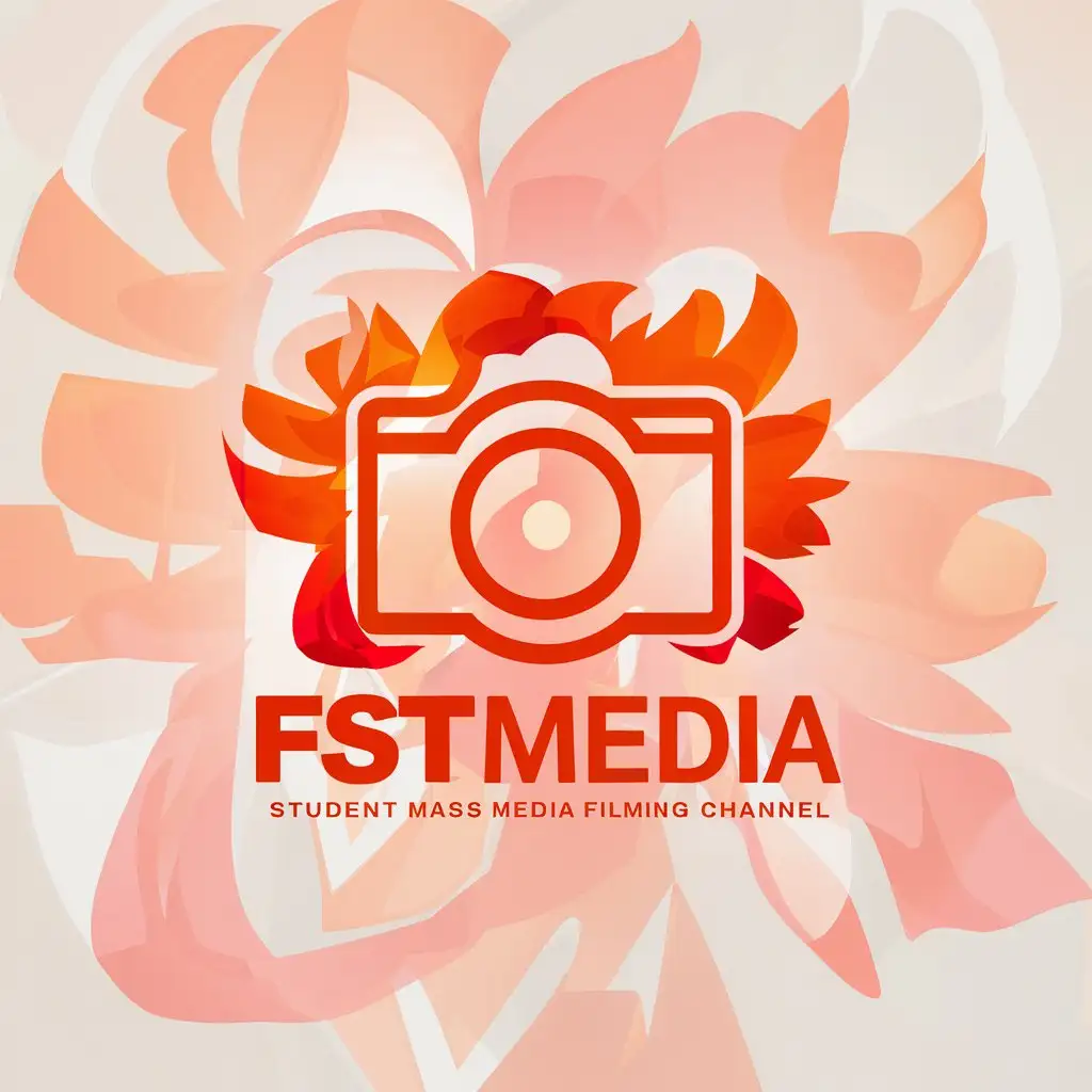 a logo design,with the text "FSTmedia", main symbol:I want you to create a logo for the student's mass media filming channel. It should be bright and minimalistic. It should represent youth and freedom. Use orange and red colours. There should be no words in the picture.  Use camera picture.,Moderate,clear background